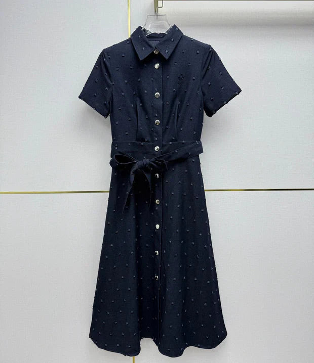 Dior 2026 Midi Shirt Dress With Belt Dark Blue Cotton 380412