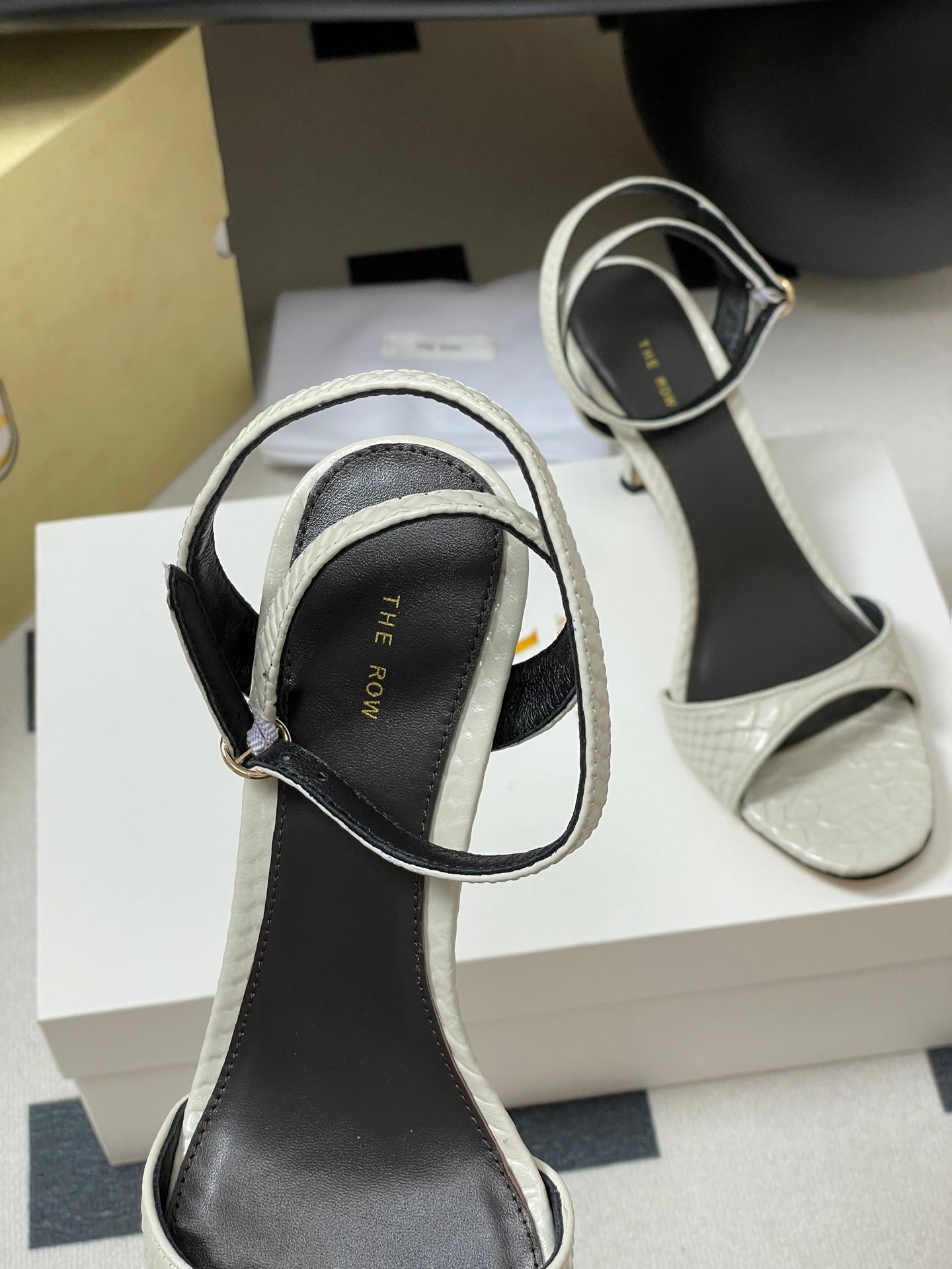 The Row 25S Strap High Heel Sandals 85mm White Snake Pattern Cowhide 286188