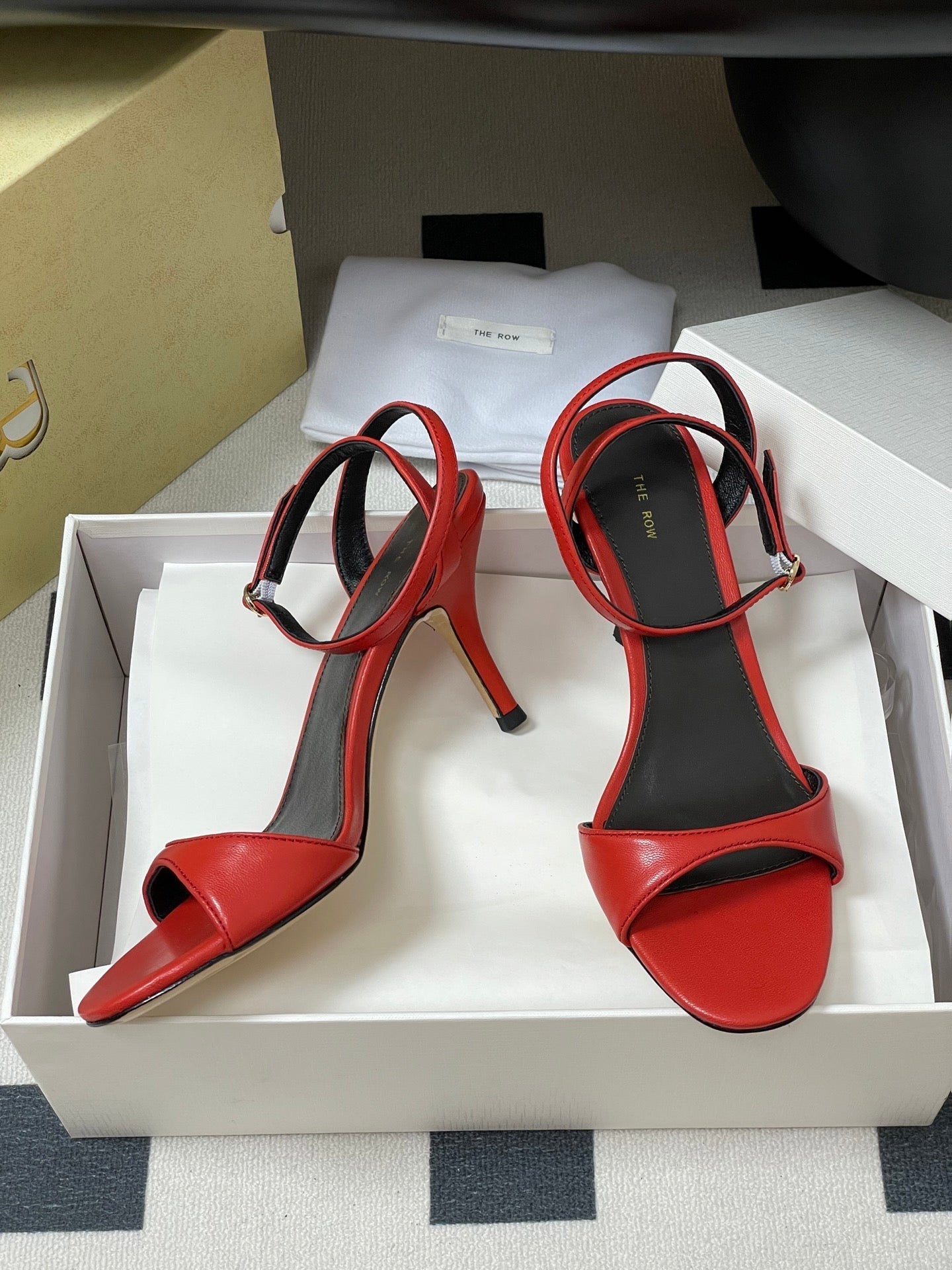 The Row 25S Strap High Heel Sandals 85mm Red Sheepskin 286190
