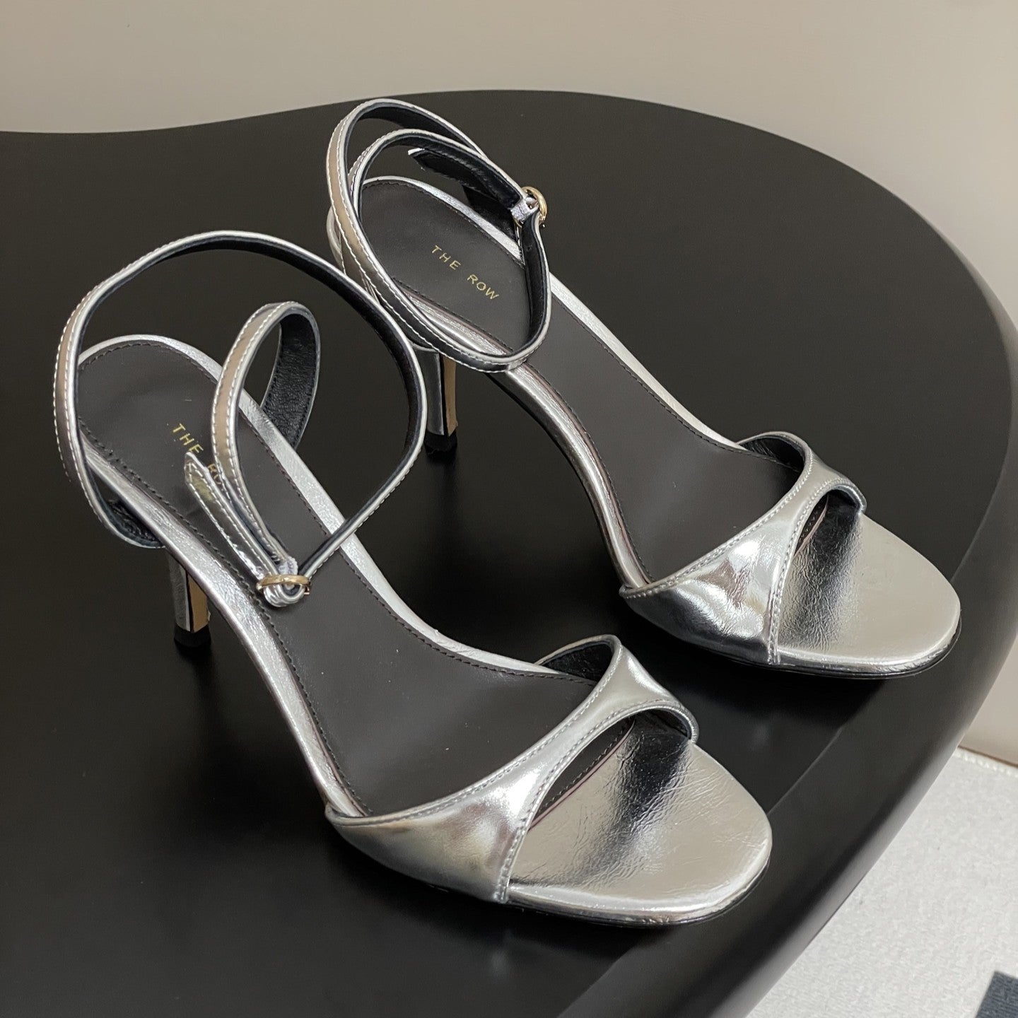 The Row 25S Strap High Heel Sandals 85mm Black Mix Sliver Metallic Cowhide