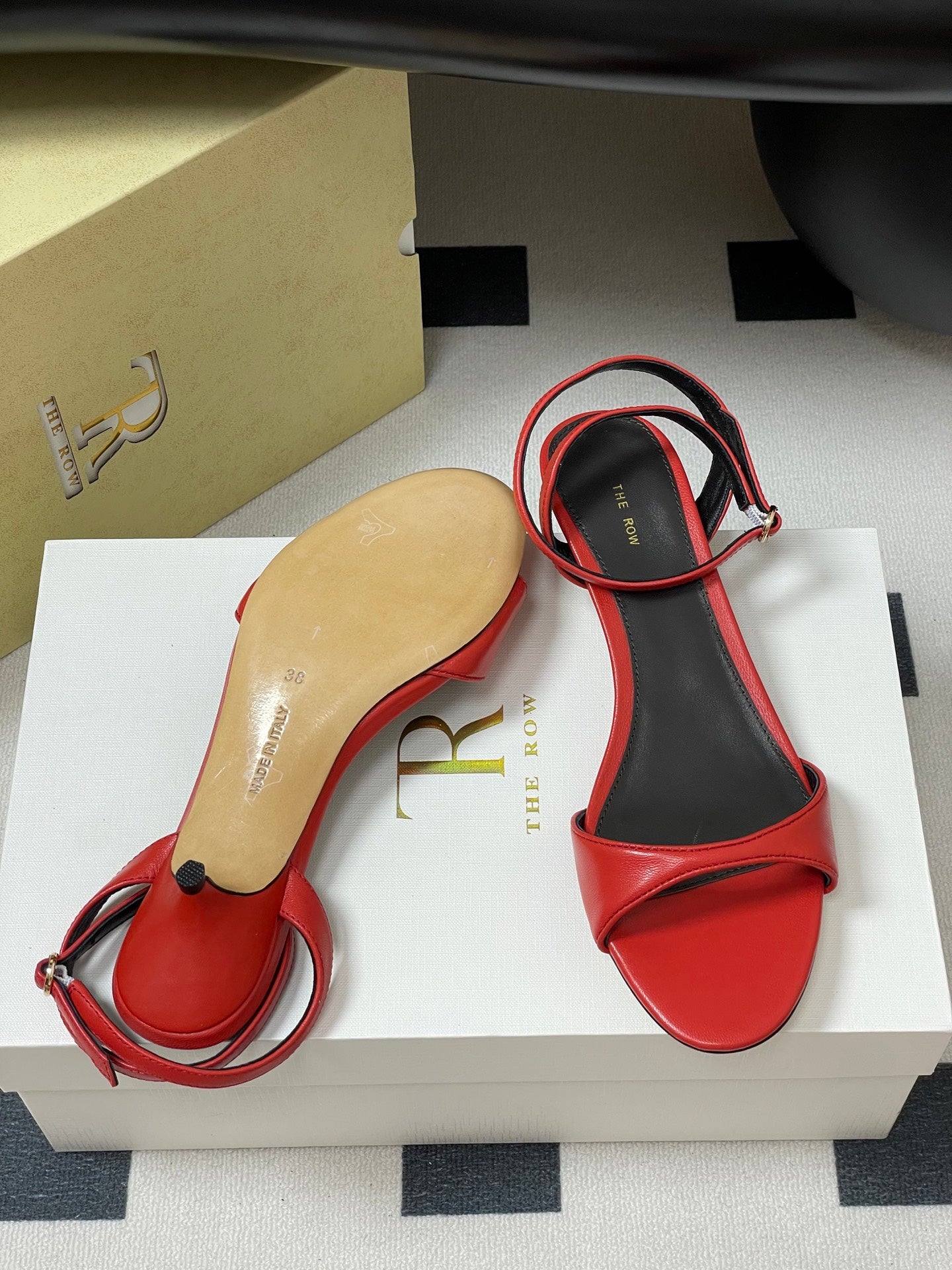 The Row 25S Strap High Heel Sandals 35mm Red Sheepskin 286198