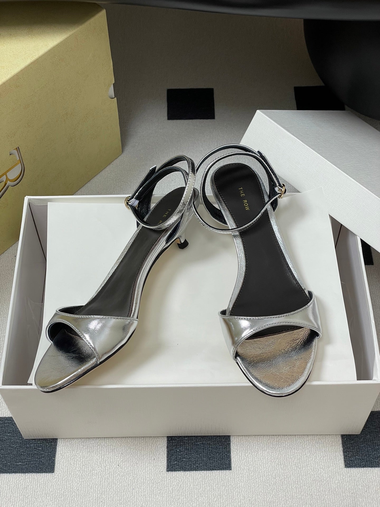 The Row 25S Strap High Heel Sandals 35mm Black Mix Silver Metallic Cowhide 286201