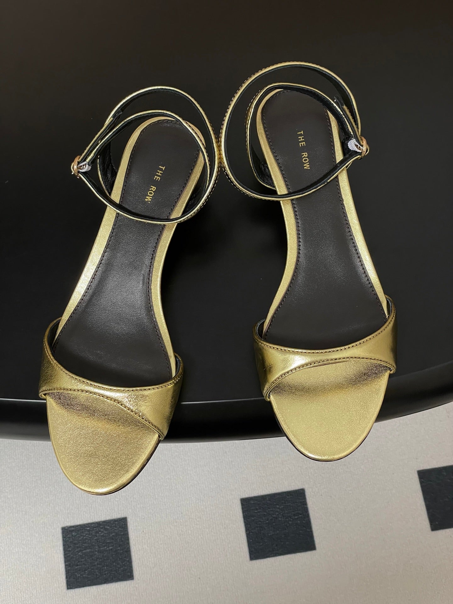 The Row 25S Strap High Heel Sandals 35mm Black Mix Gold Metallic Cowhide 286202