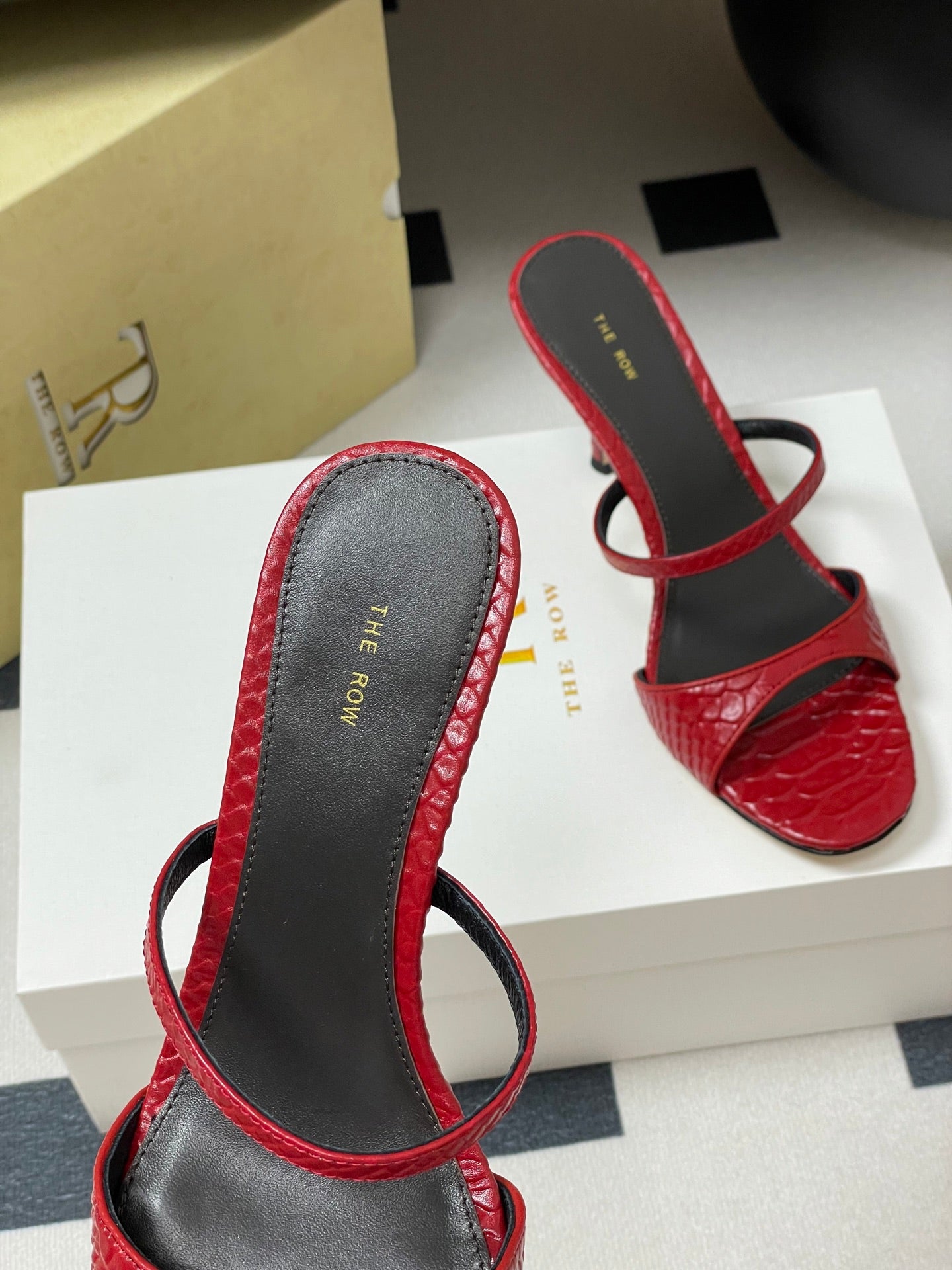 The Row 25S Strap High Heel Mule Sandals 85mm Red Snake Pattern Cowhide 286203