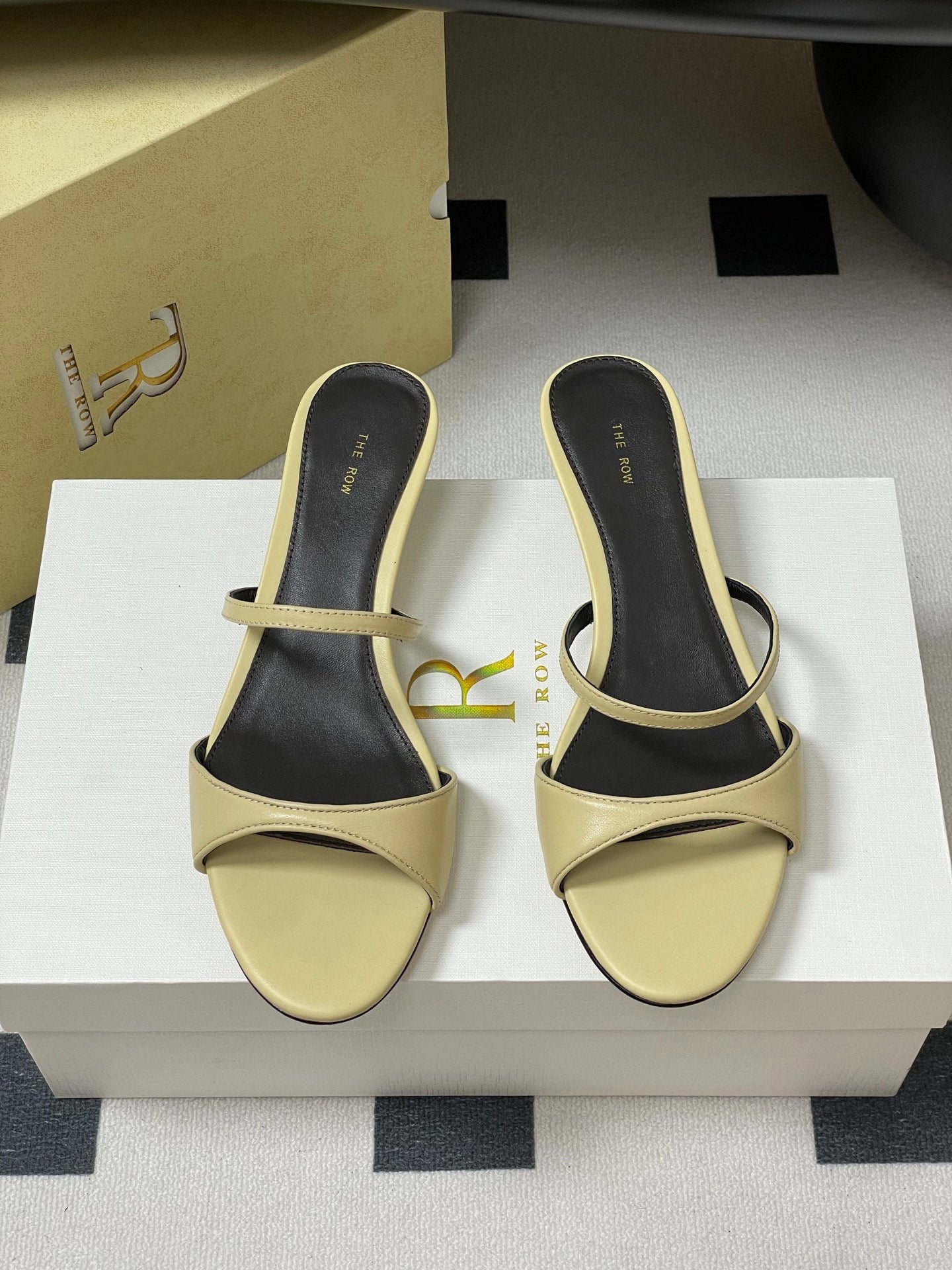 The Row 25S Strap High Heel Mule Sandals 35mm Beige Sheepskin 286215