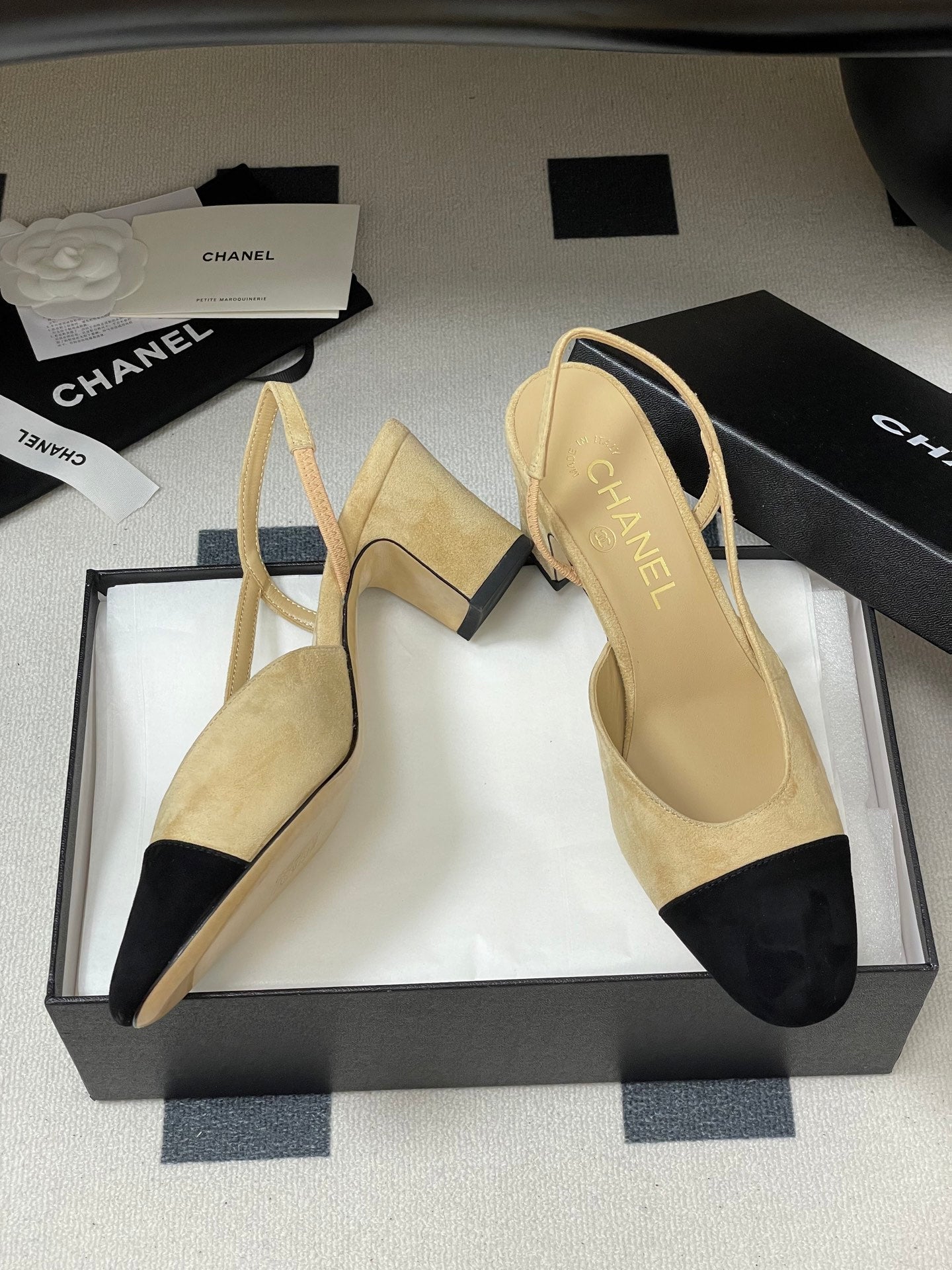 CC 25 SlingBack 65mm Beige Black Suede 393991