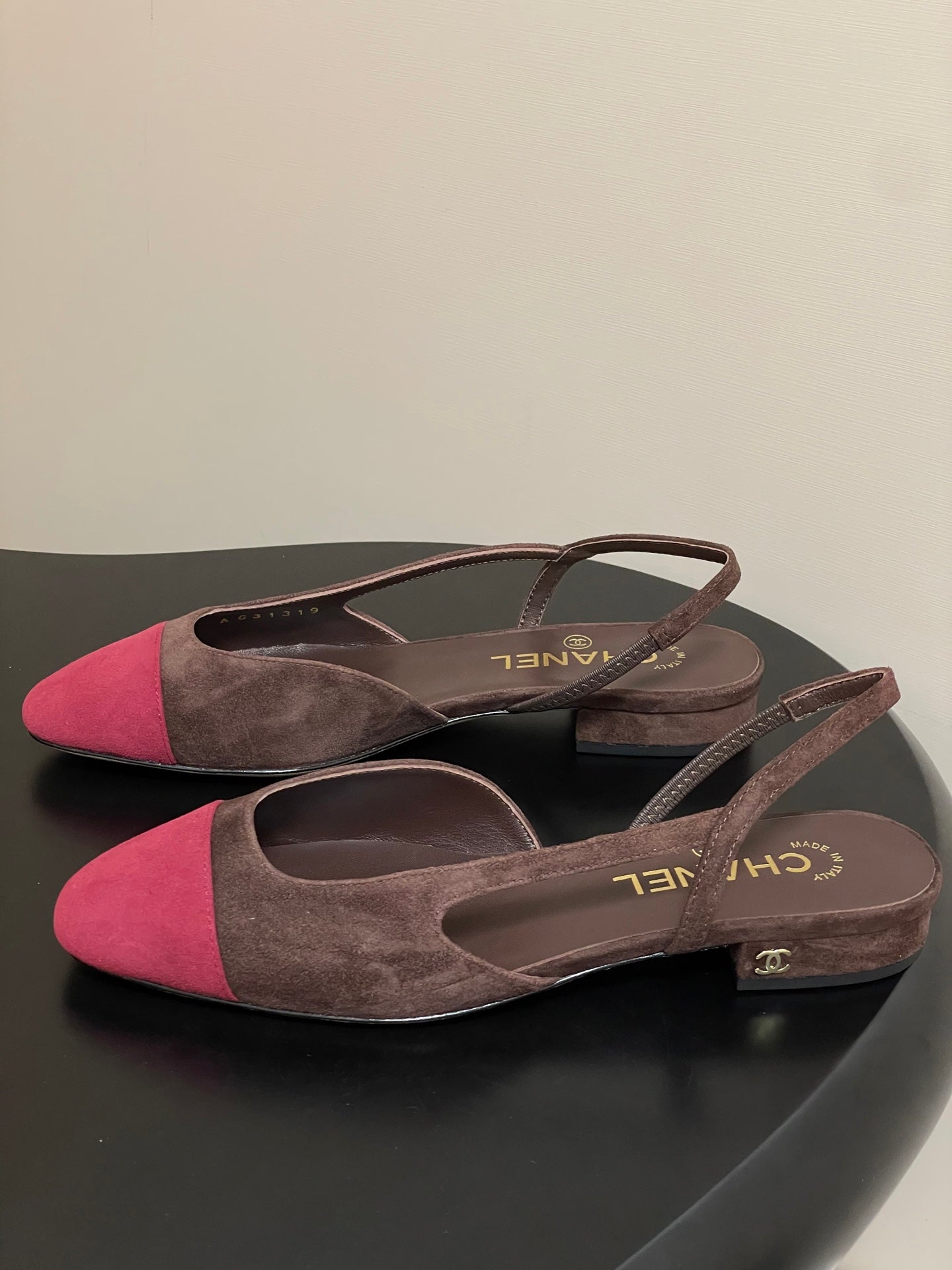 CC 25 SlingBack Flat 20mm Chocolate Dark Red Suede 393992