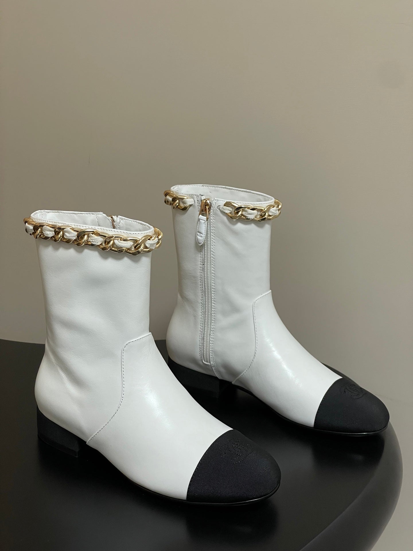 CC 25B Chain Short Boot 25mm Black White Denim Cowhide 423153
