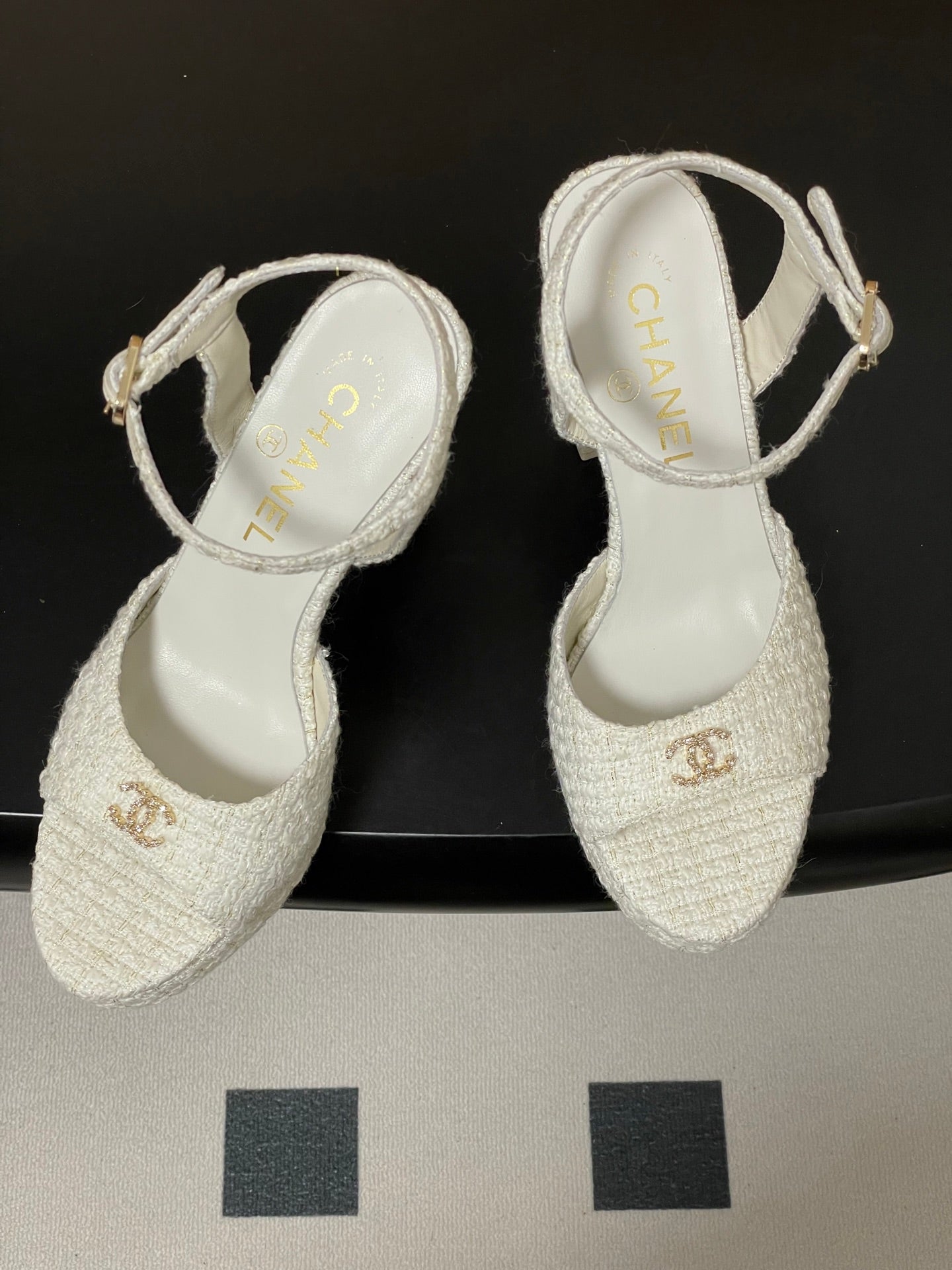 CC 26SS Platform Sandals 120mm White Double C Tweed 632569