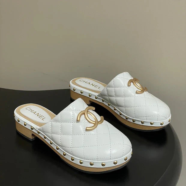 CC 26s Flat Mule White Beige Cowhide 649403