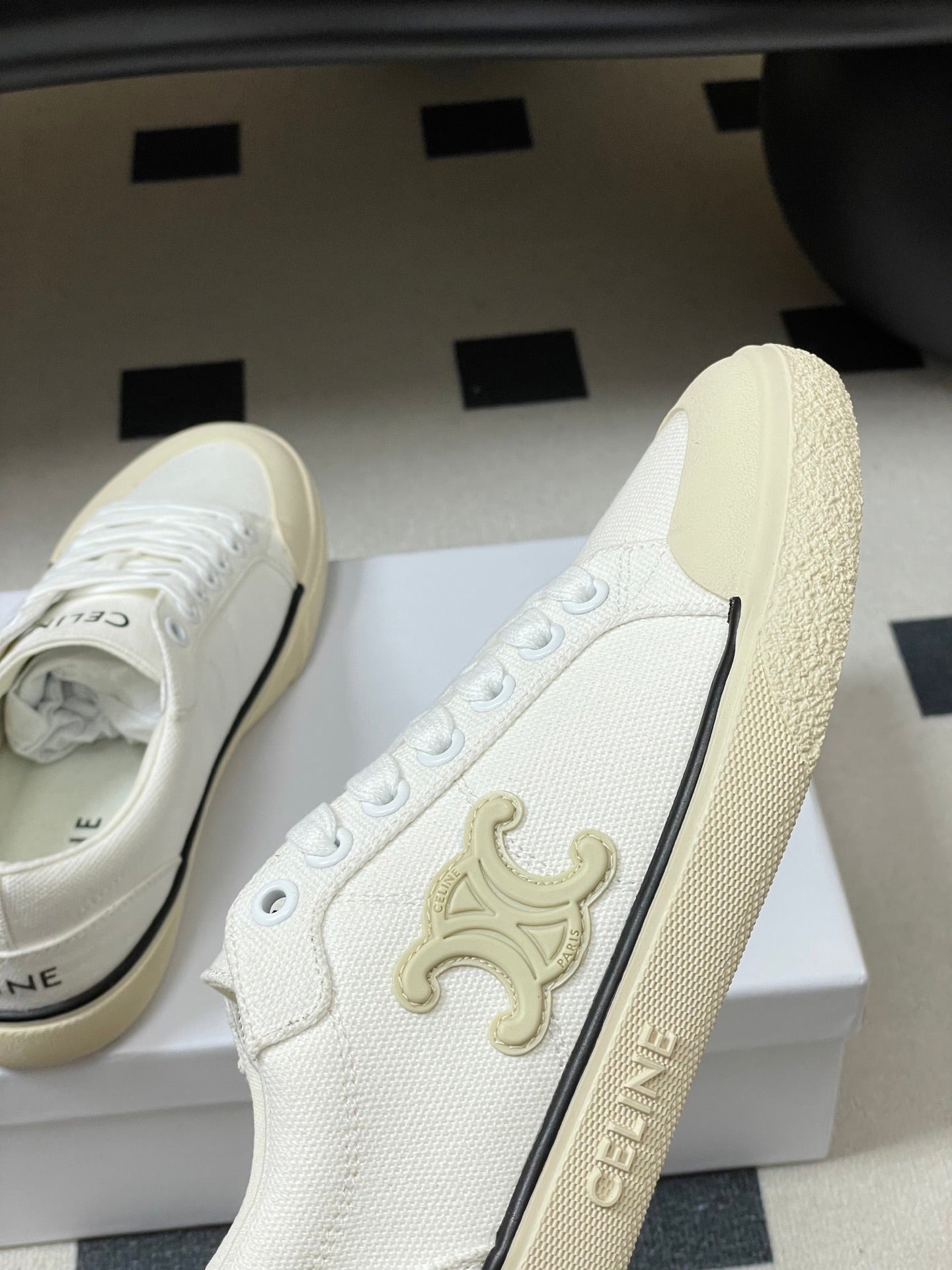 Celine Alan Sneakers White Ivory Canvas Rubber 701717