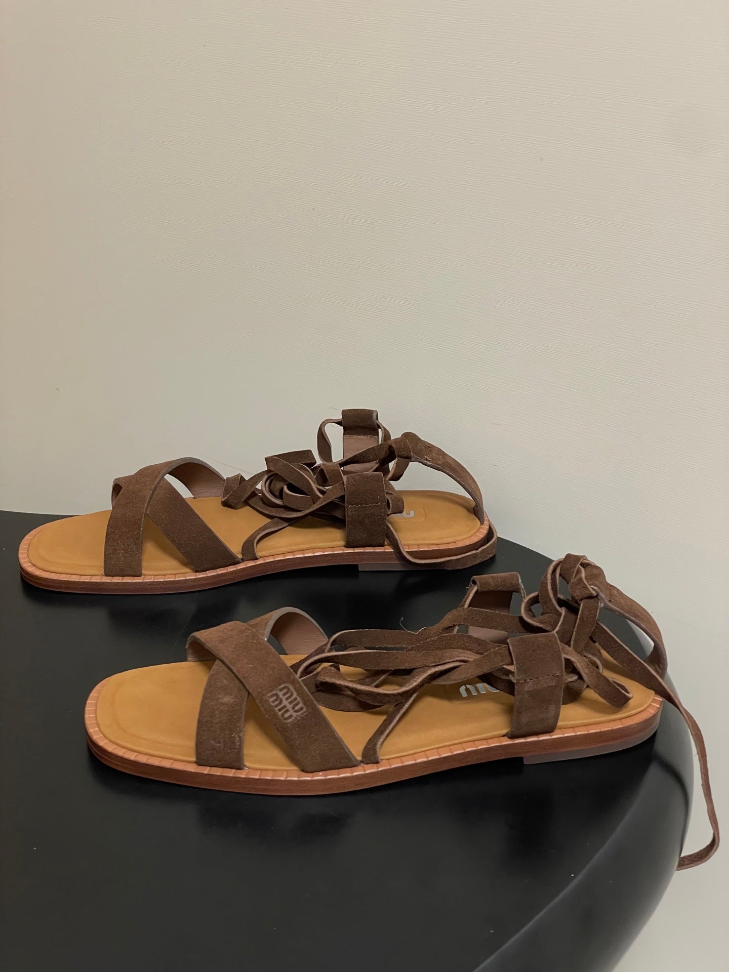 Miu Strappy Sandals Cocoa Brown Suede 834949