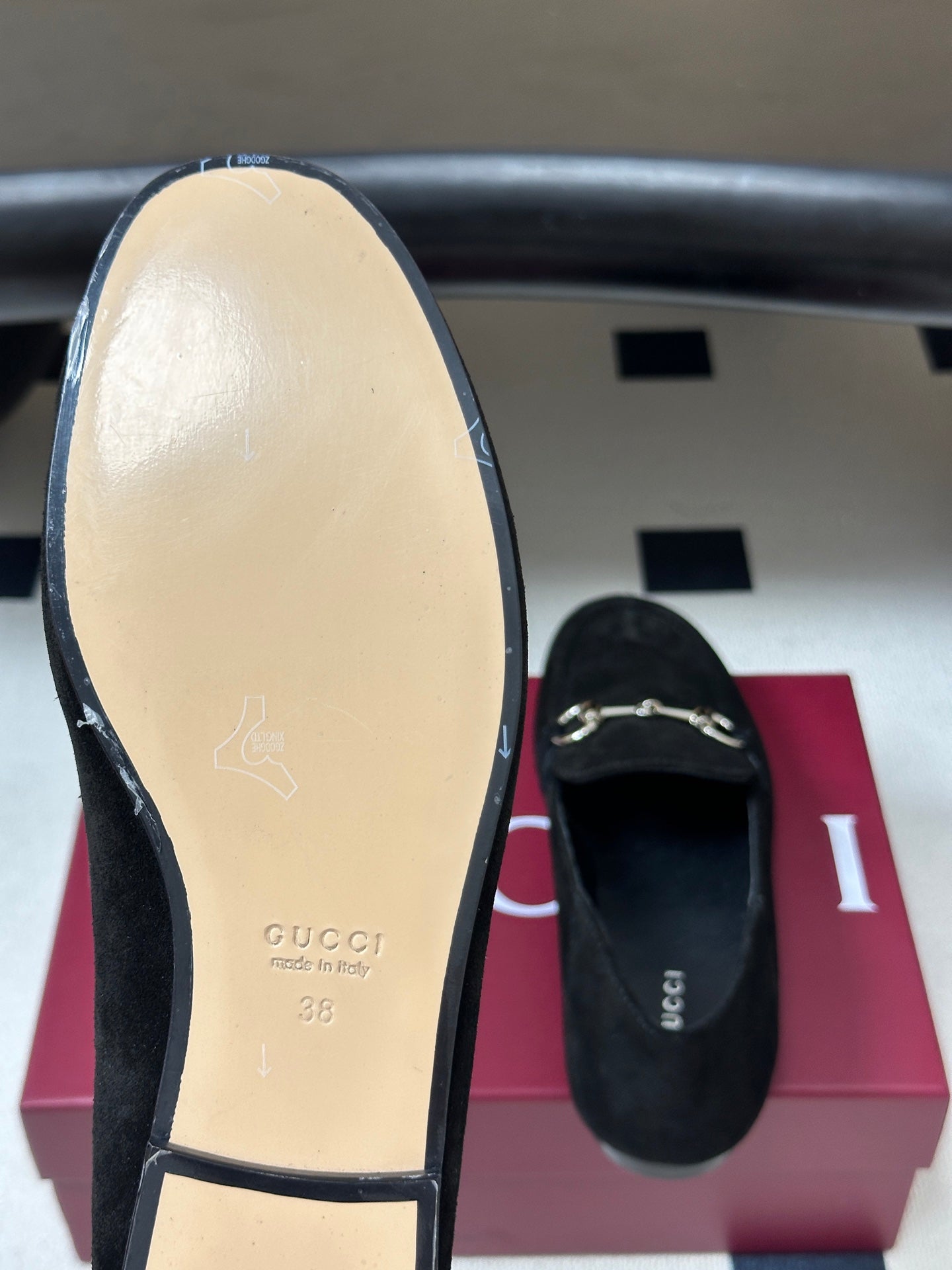 GG 26s Horsebit Loafers Flat Black Suede 952564