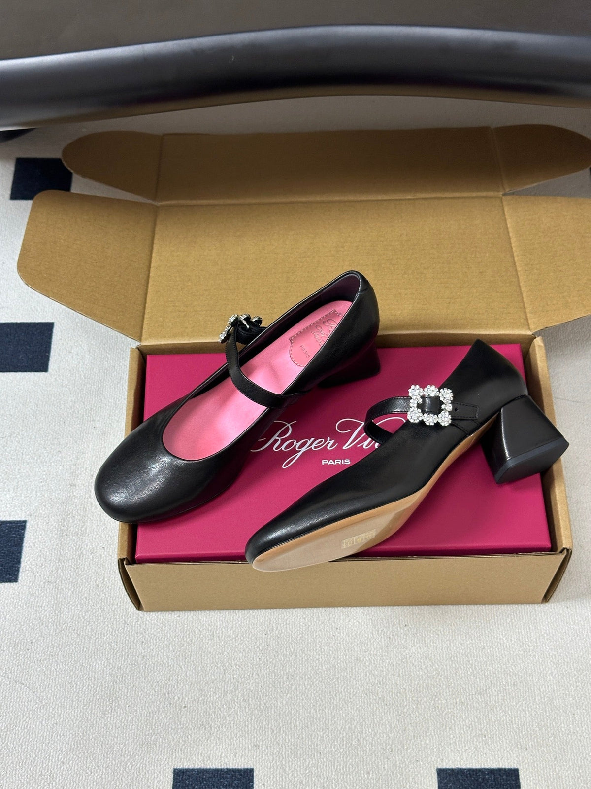RV 26s Efflorescence Mary Jane Pumps 4.5cm Black Leather 119461