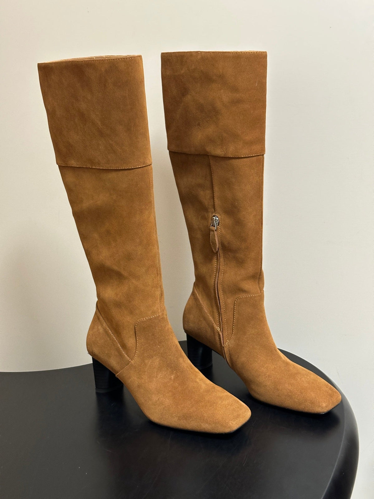 HM 26s Square-Toe Knee-High Boots 5.5cm Tan Suede 150018