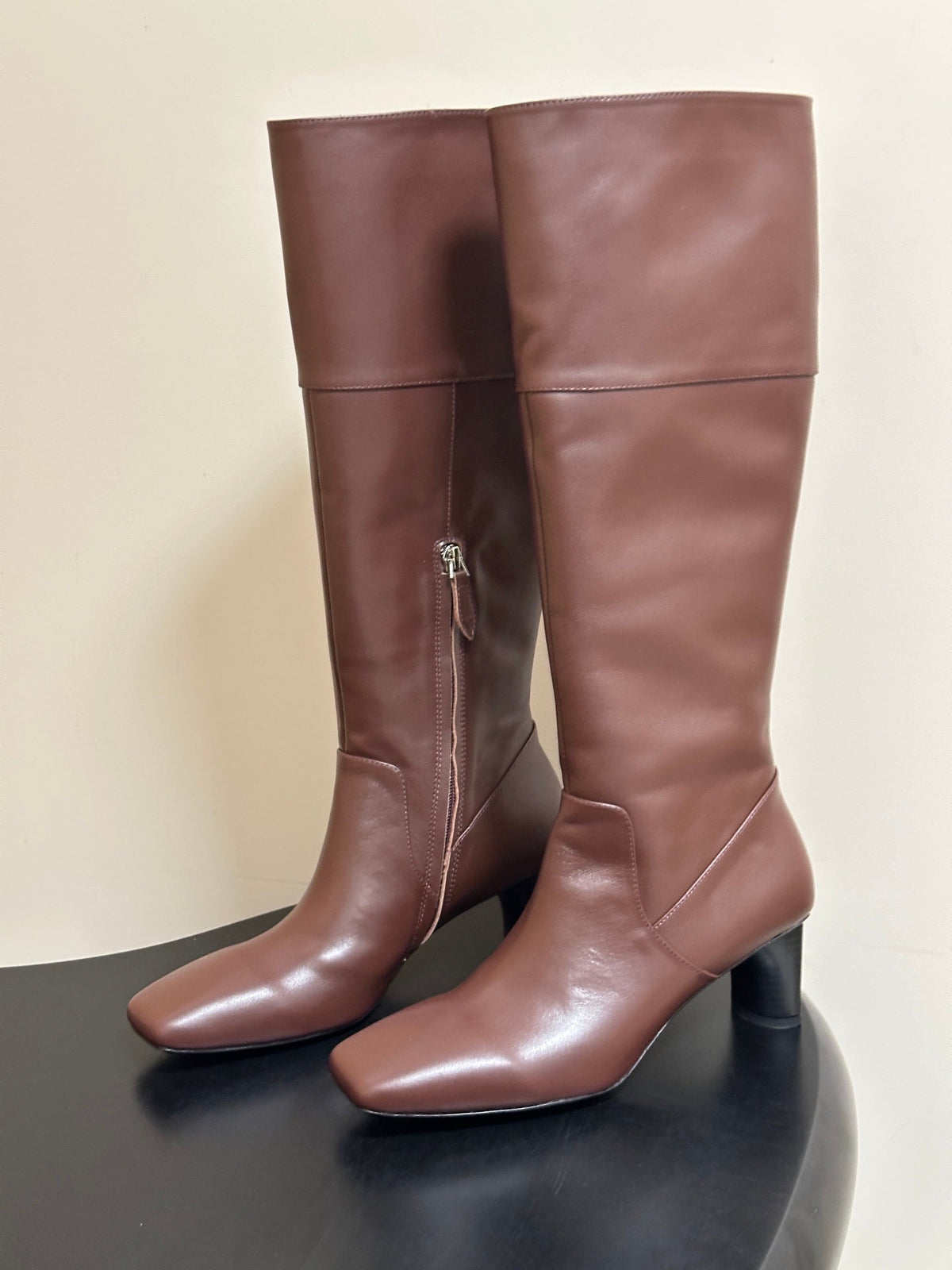 HM 26s Square-Toe Knee-High Boots 5.5cm Brown Leather 150020