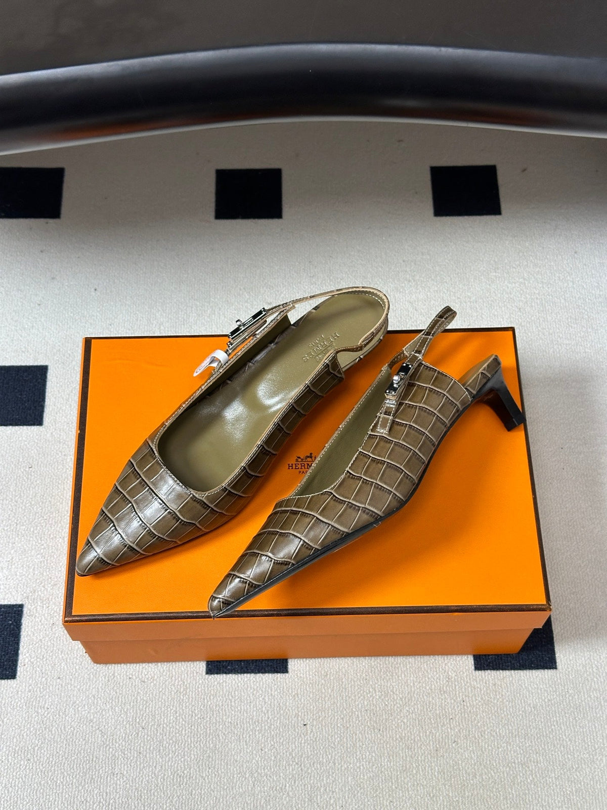 HM 26s Lover Slingbacks 4cm Khaki Croc 150538