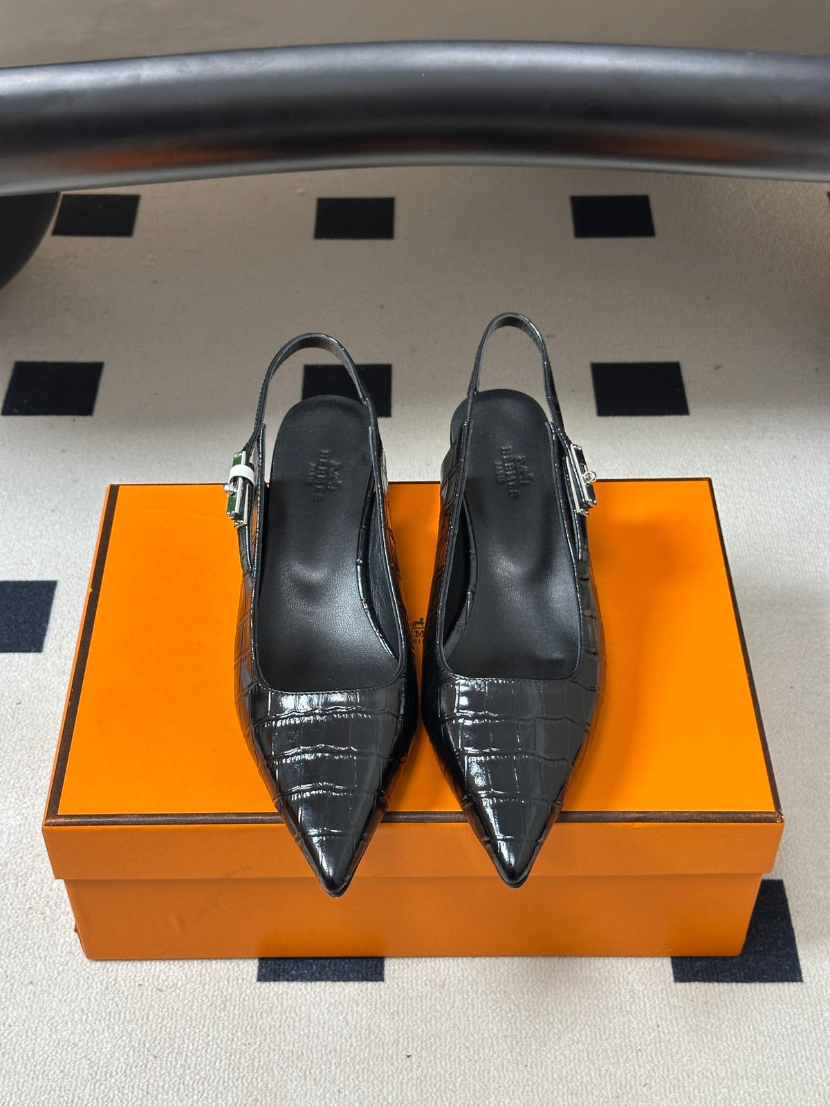 HM 26s Lover Slingbacks 4cm Black Croc 150539