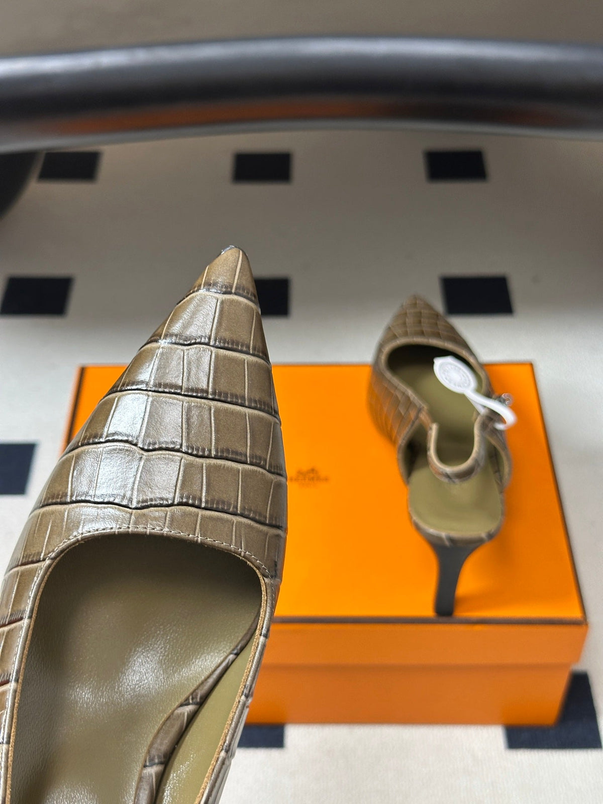 HM 26s Lover Slingbacks 8cm Khaki Croc 150727