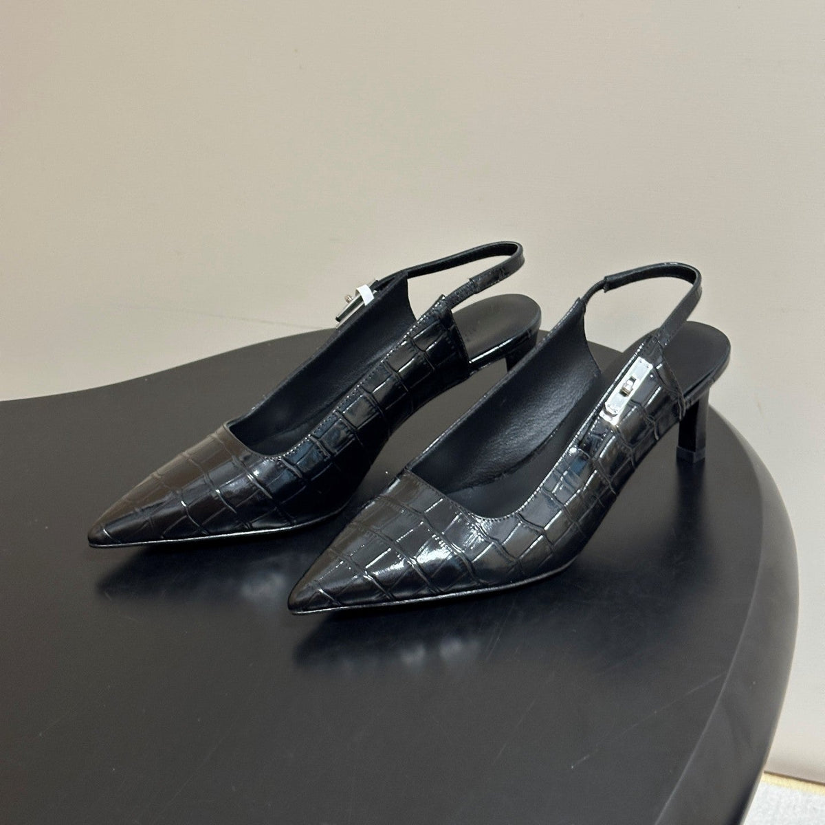 HM 26s Lover Slingbacks 8cm Black Croc 150728