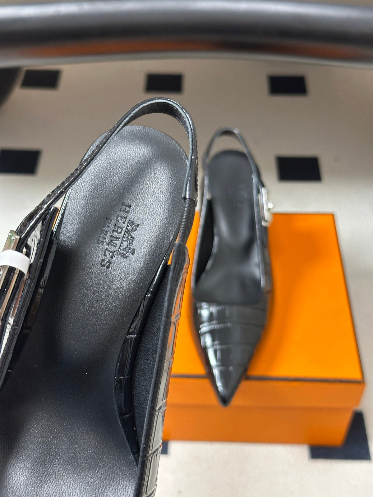 HM 26s Lover Slingbacks 8cm Black Croc 150728
