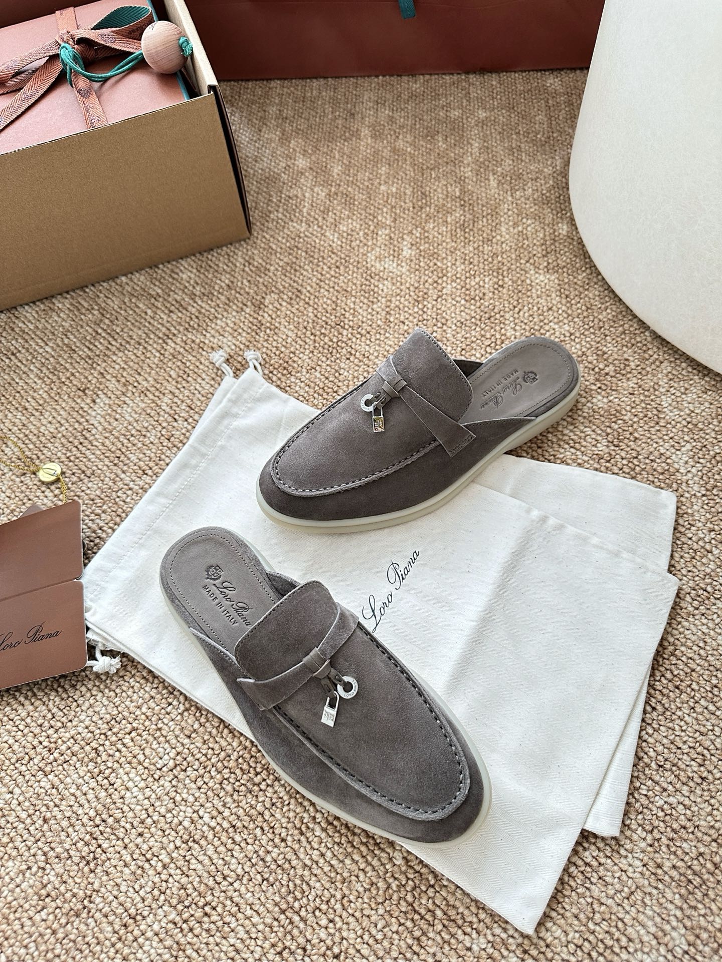 Loro Piana Charms Walk Flat Mules Dark Brown Suede 623555
