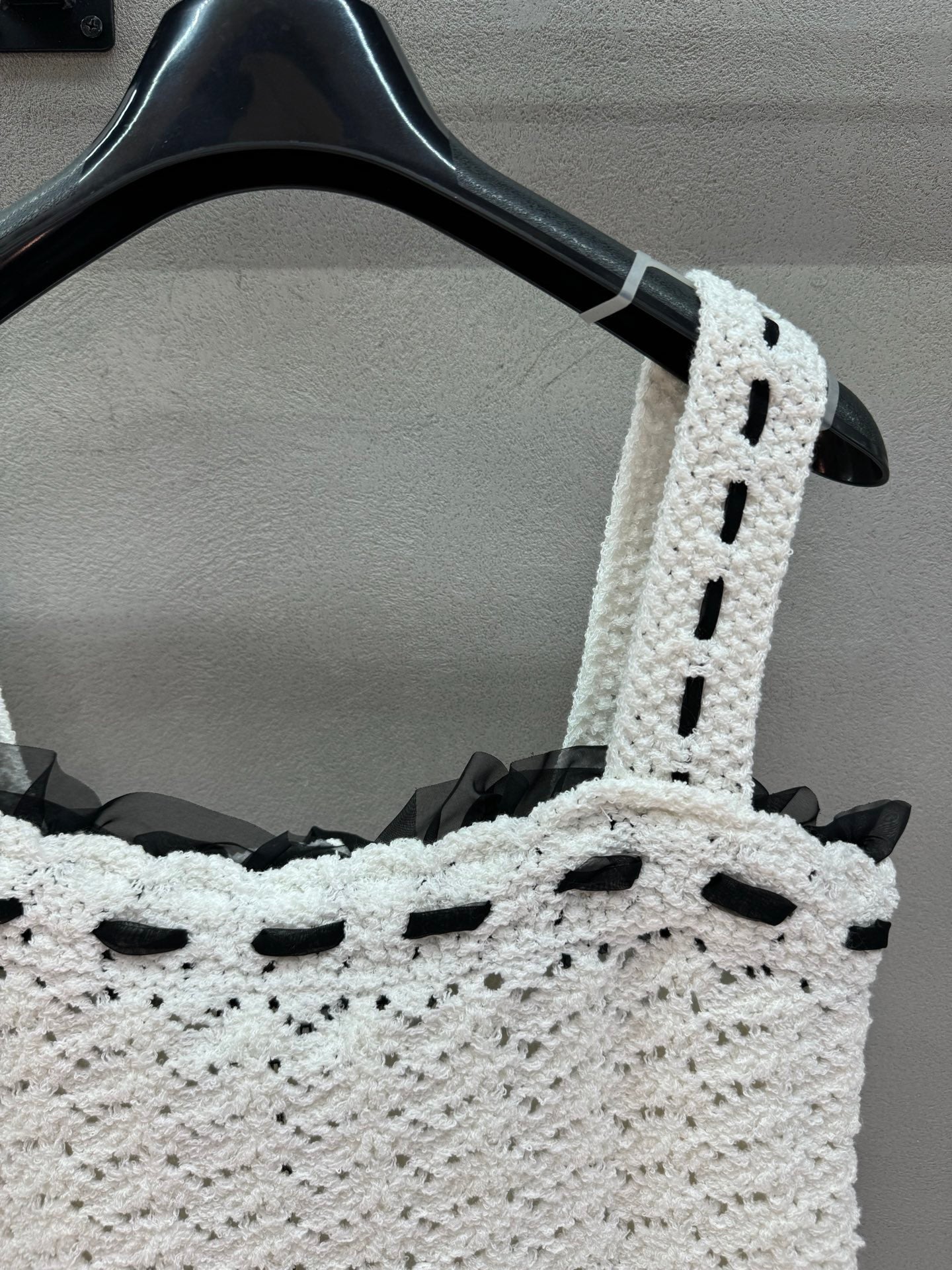 CC 26s Openwork Knit Top Black White Wool 414756