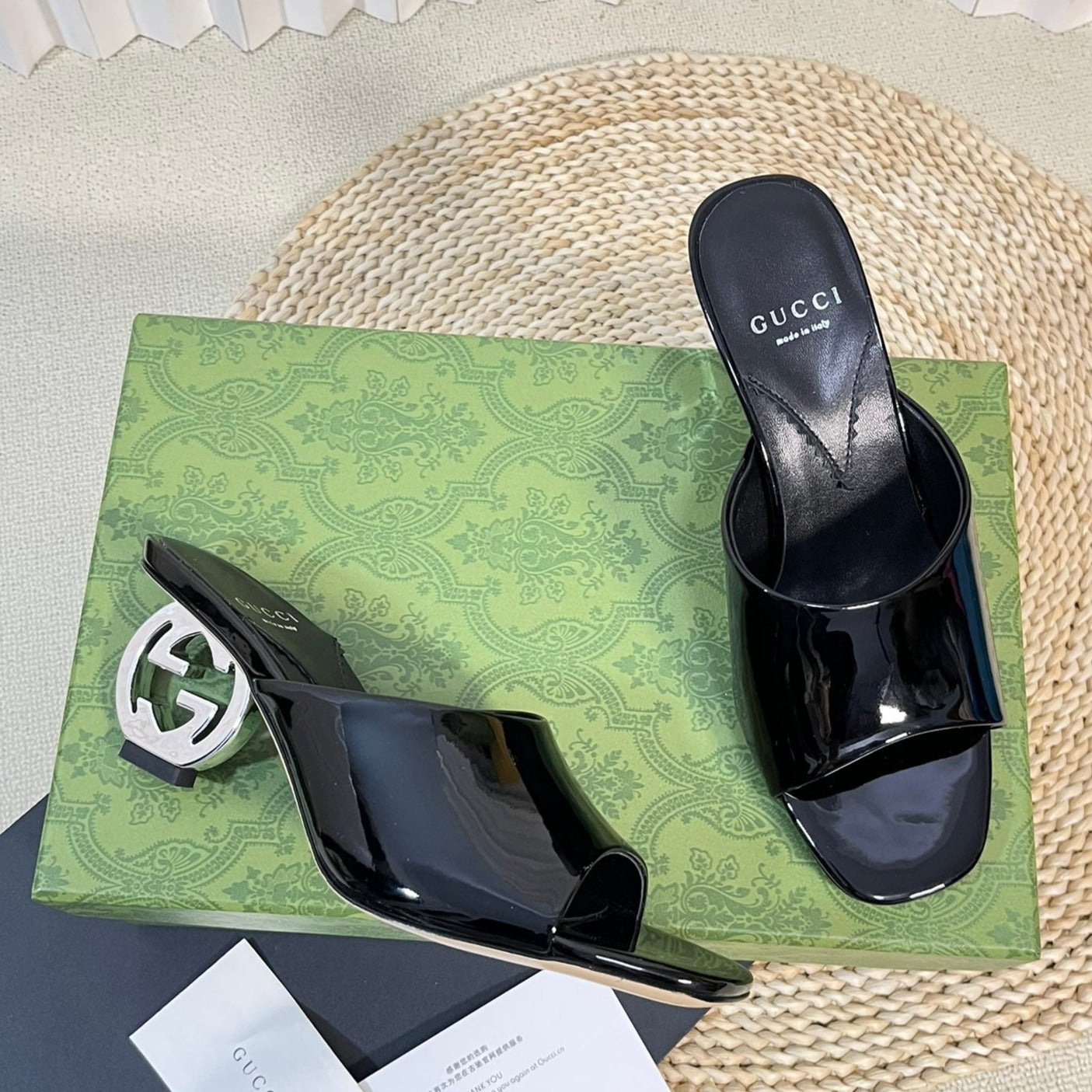GG Women's Heeled Sandals Glossy Black
