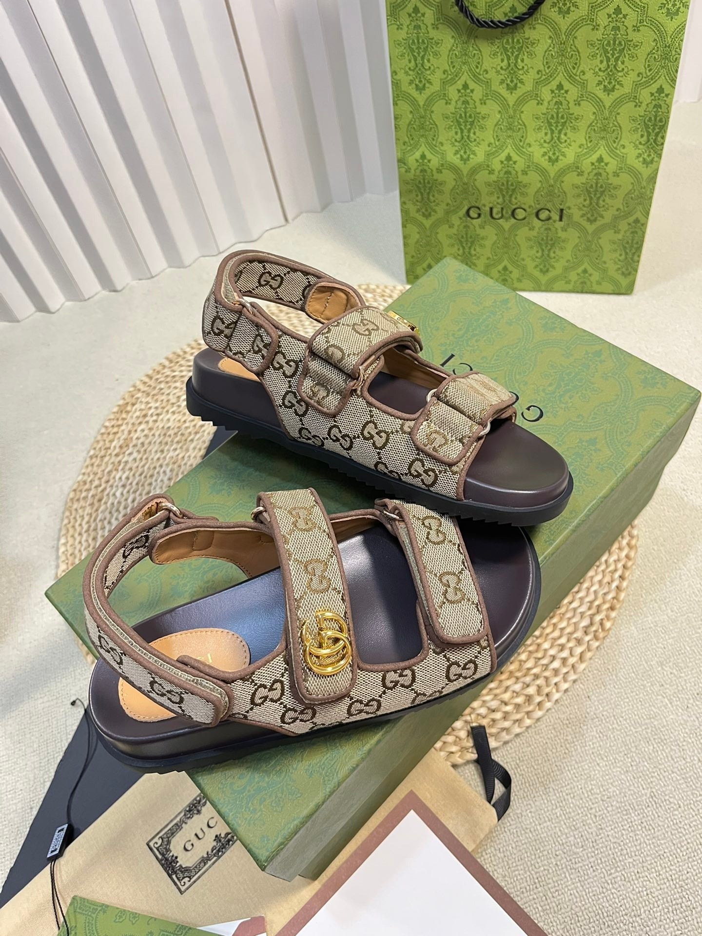 GG Sandal With Double G Brown Caro