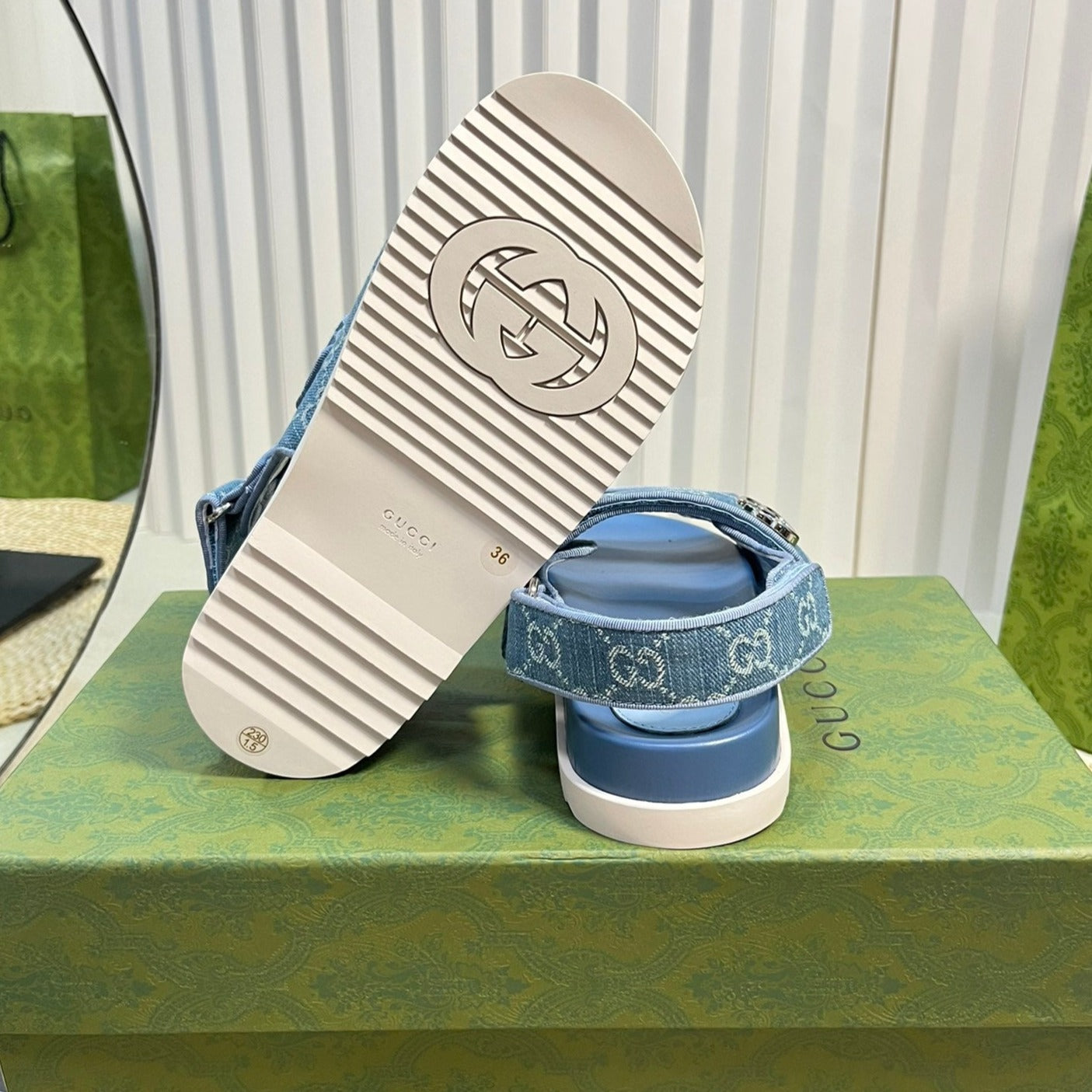 GG Sandal With Double G Blue Caro