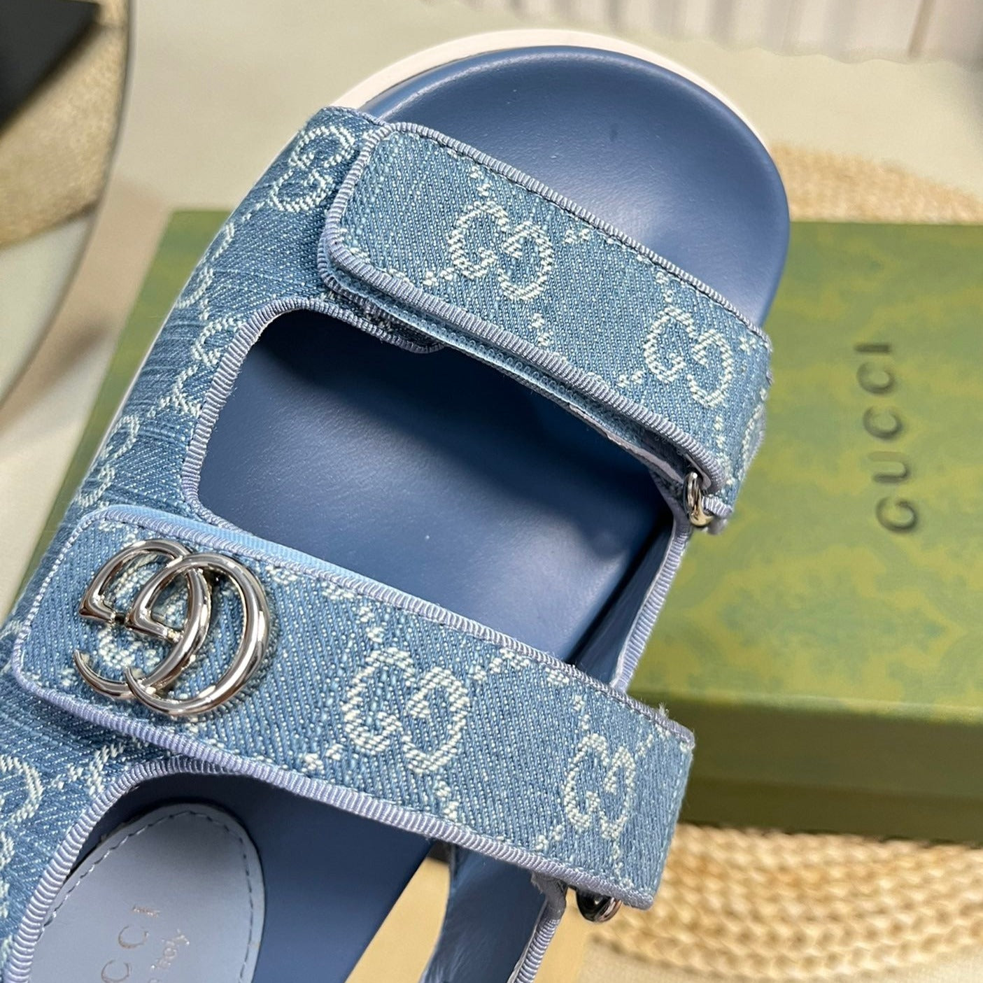 GG Sandal With Double G Blue Caro