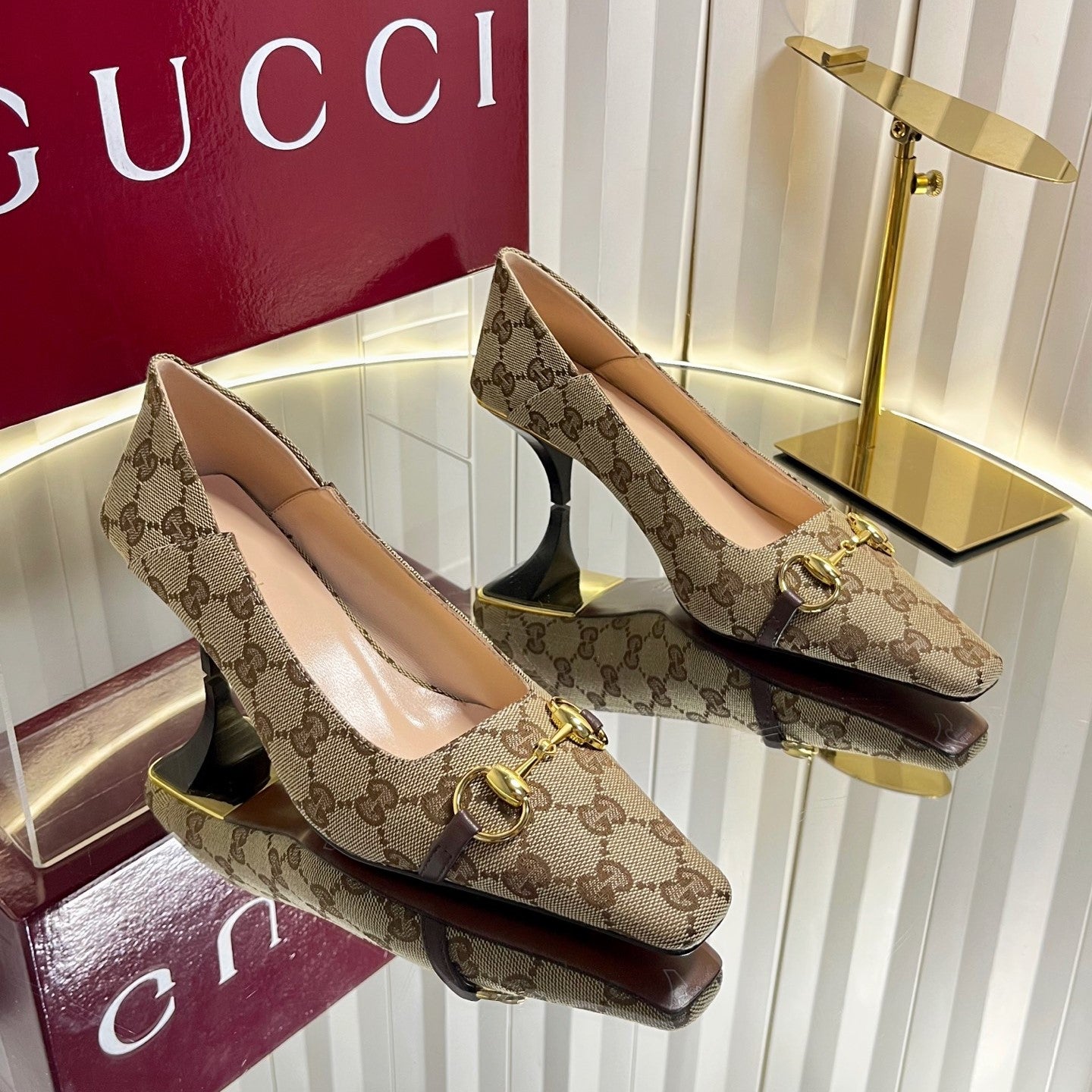GG 26s Vittoria Pumps Beige Brown Canvas 768134