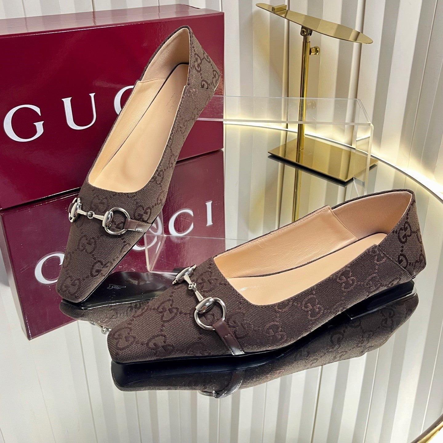 GG 26s Vittoria Ballerina Flats Coffee Canvas 768141