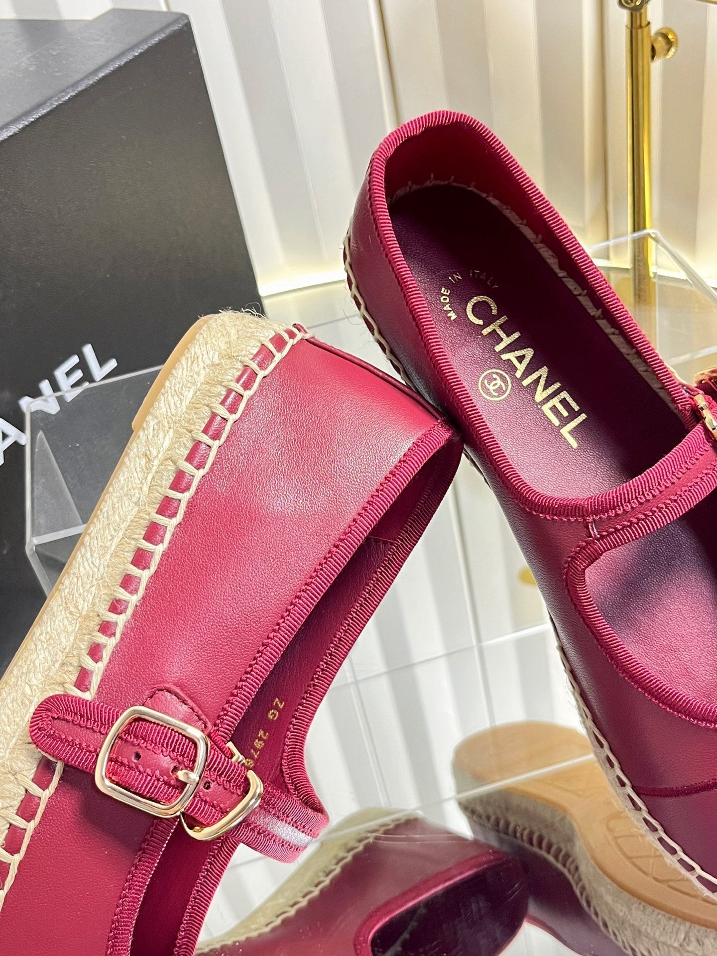 CC 26s Espadrille Mary Jane Shoes Dark Red Lambskin