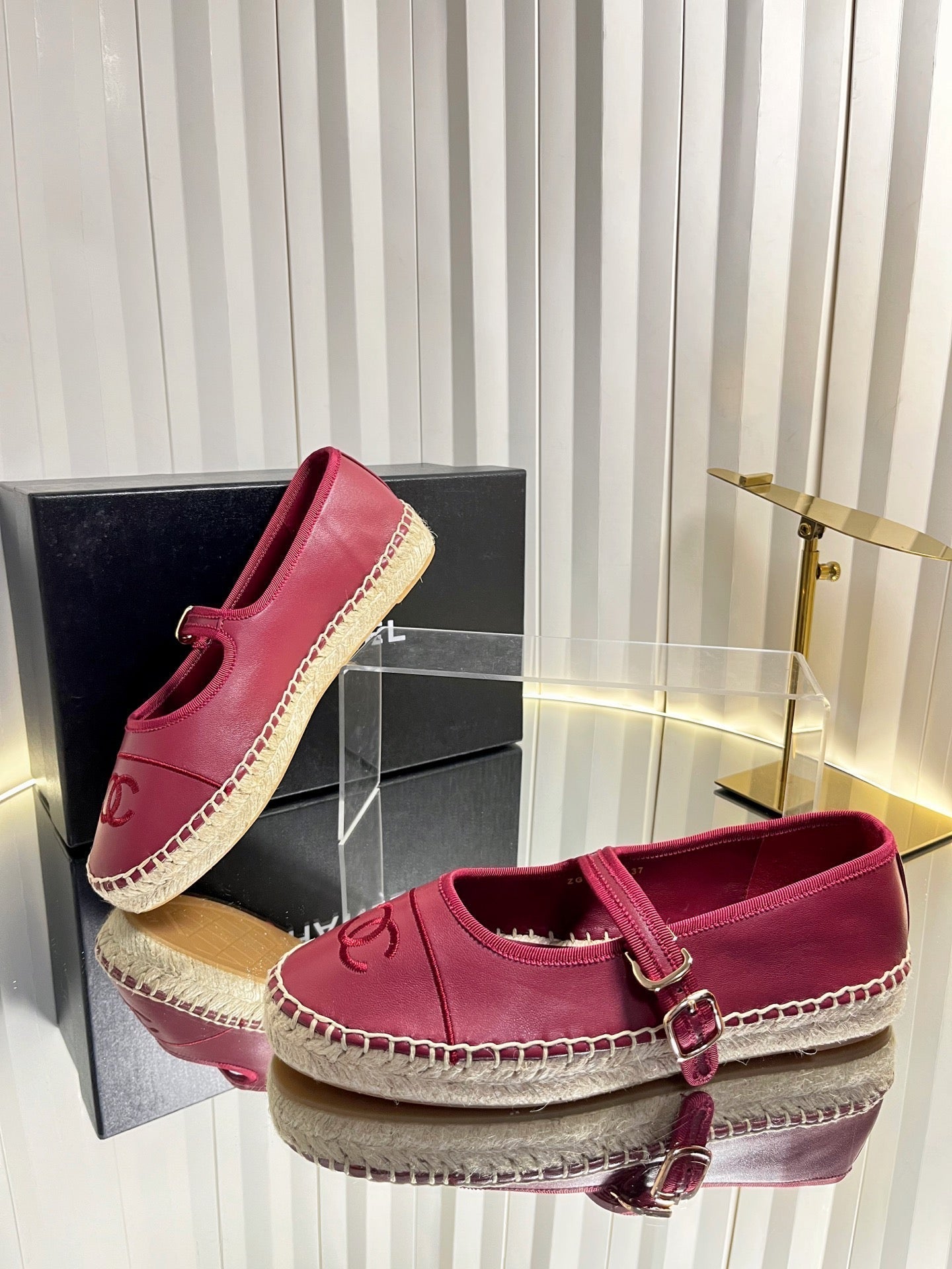 CC 26s Espadrille Mary Jane Shoes Dark Red Lambskin