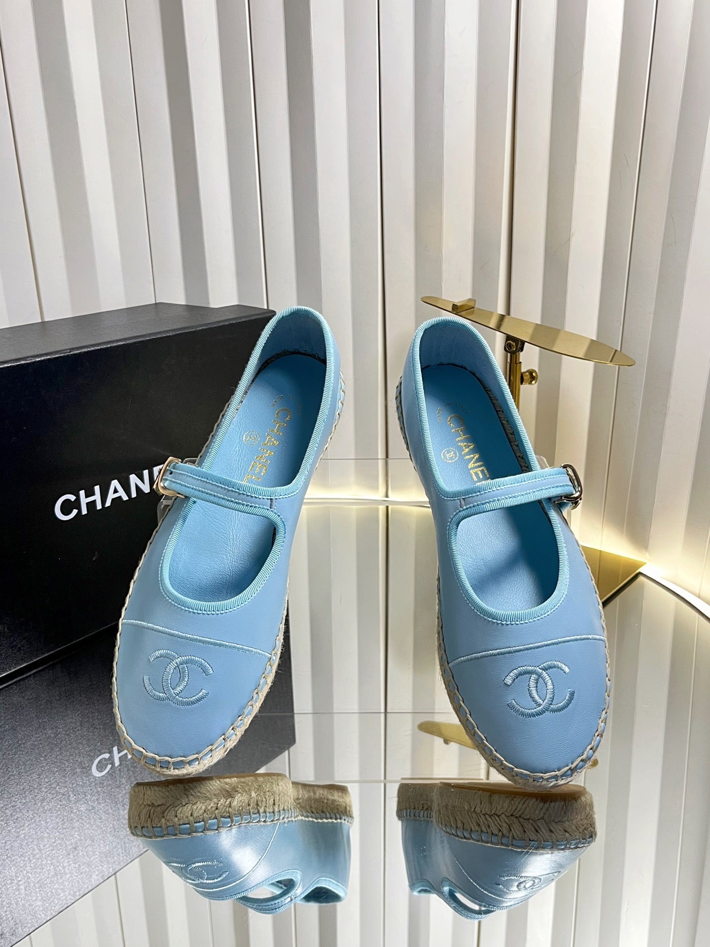 CC 26s Espadrille Mary Jane Shoes Blue Lambskin