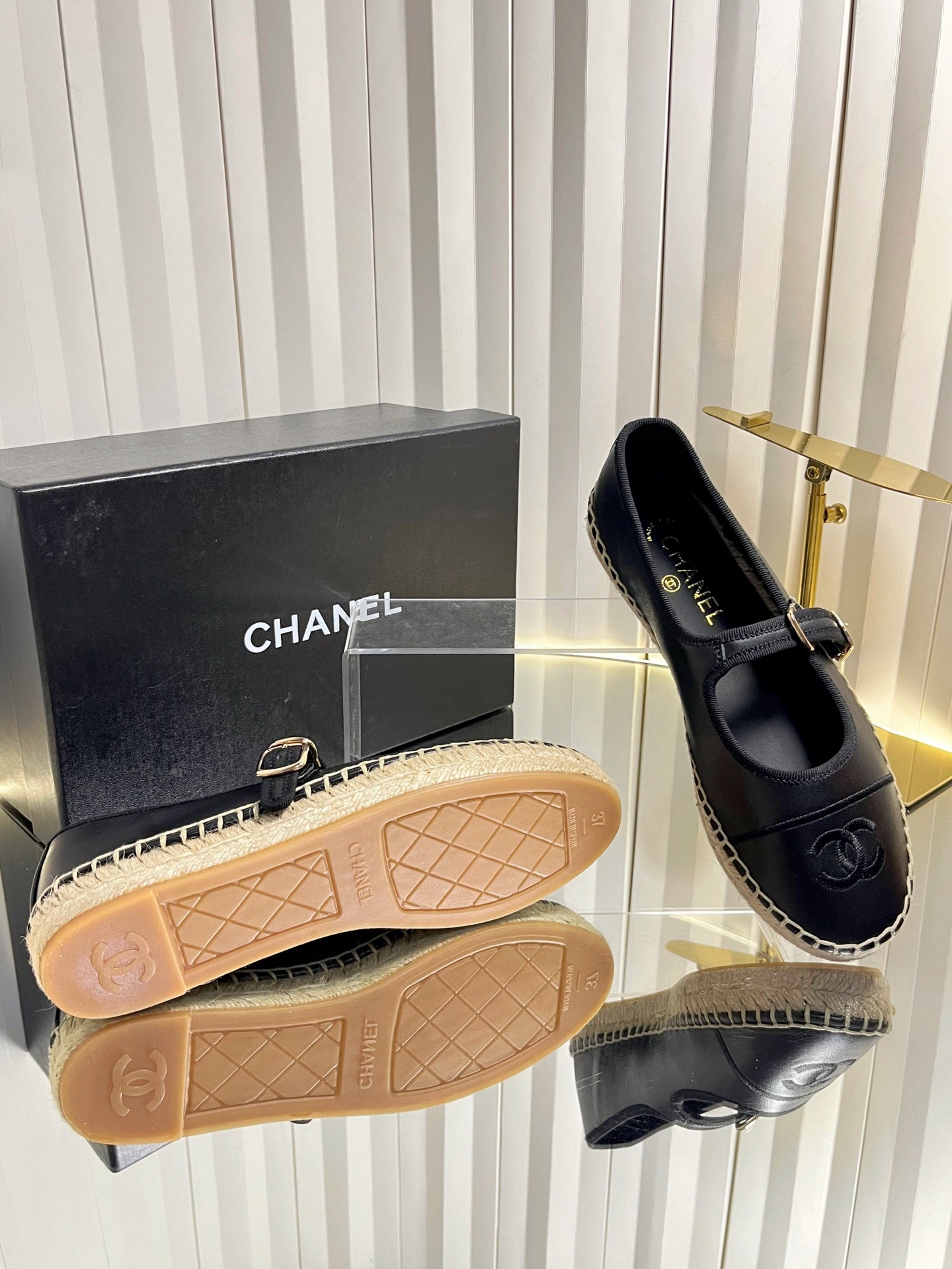CC 26s Espadrille Mary Jane Shoes Black Lambskin