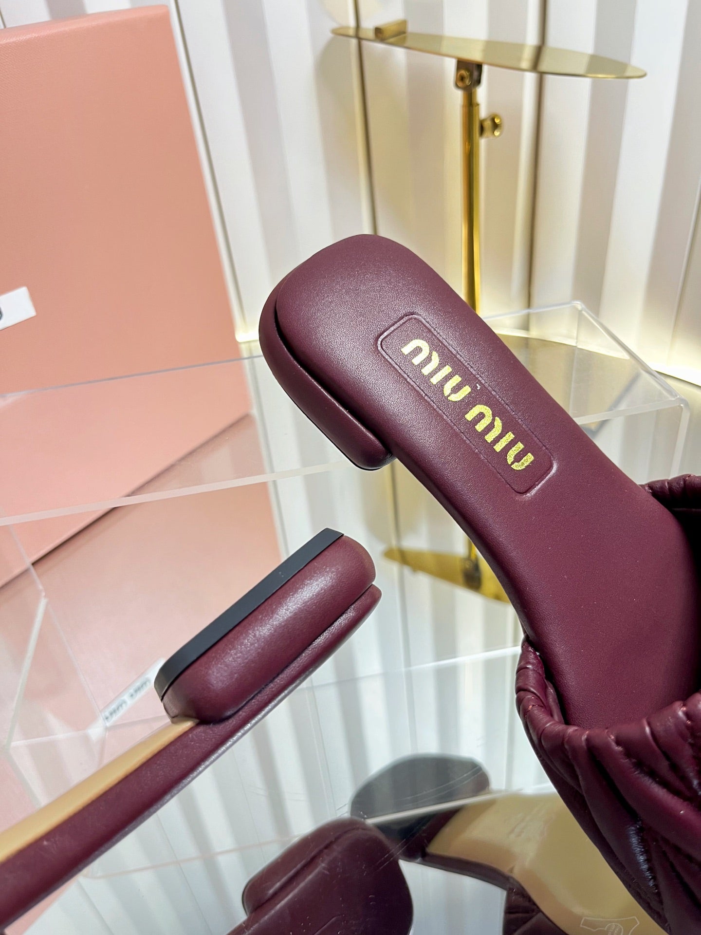 Miumiu 26s Matelasse Slides In Burgundy Calfskin Gold Hardware