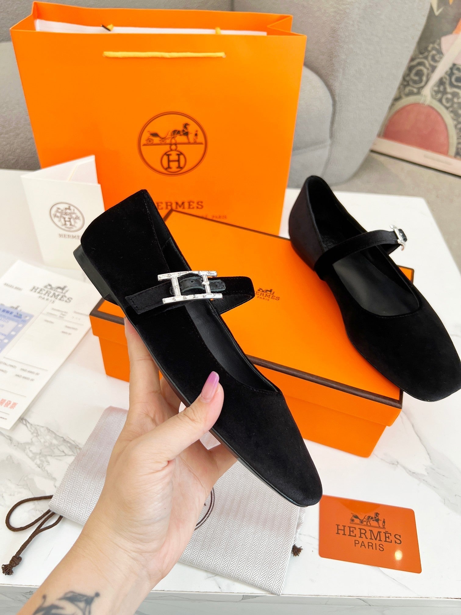 Jane Ballet Flat Black Suede 214064
