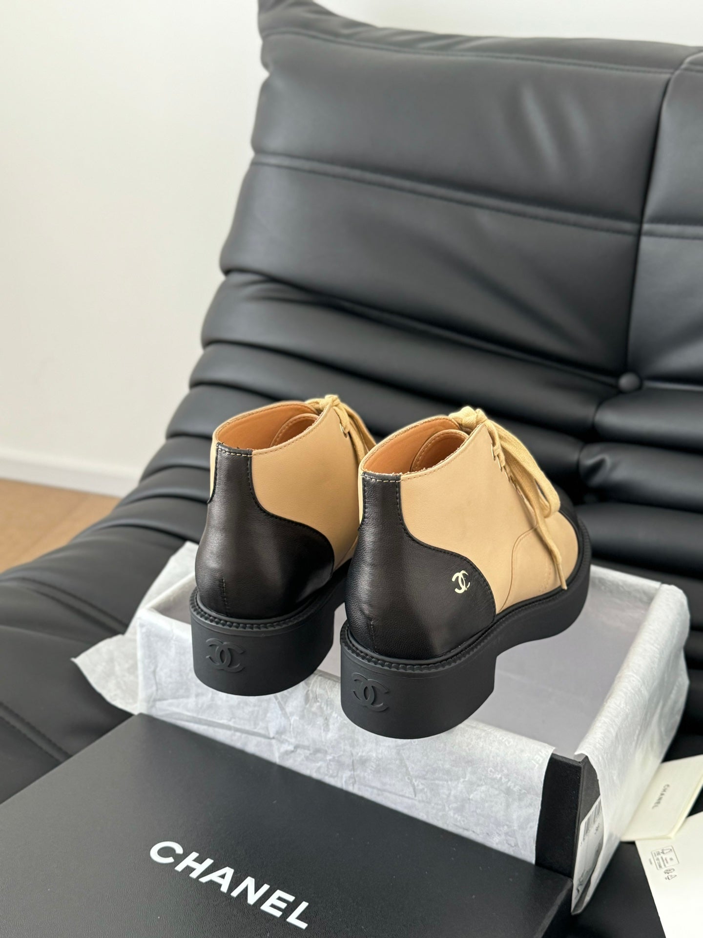 CC Ankle Boots Dark Beige Mix Black Calfskin 937064