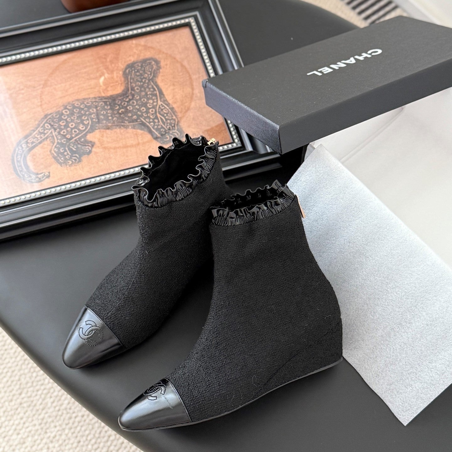 CC 25P Mary Jane Boots Black Sheepskin Tweed 458773