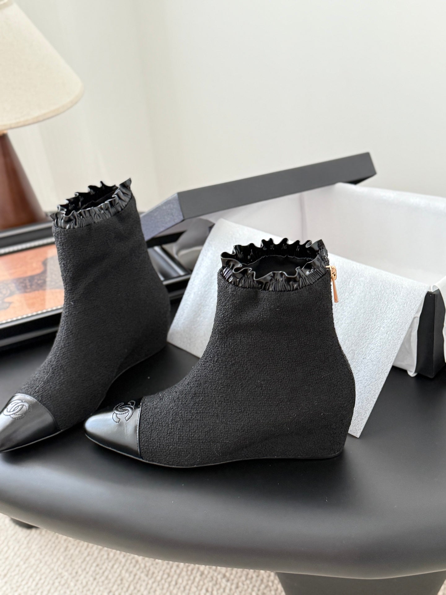 CC 25P Mary Jane Boots Black Sheepskin Tweed 458773