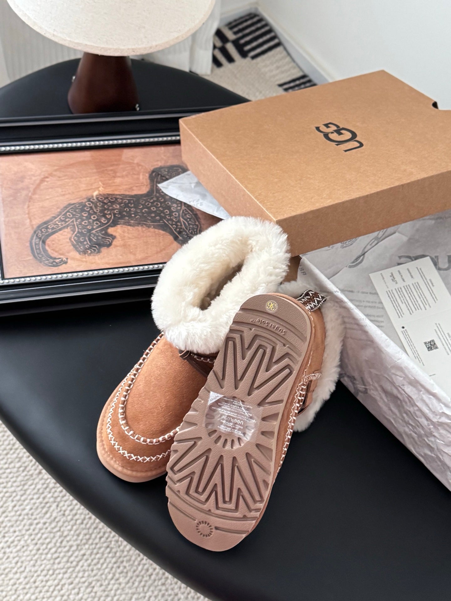 UGG Classic Ultra Mini Alpine Boots Brown White Wool Suede 508049