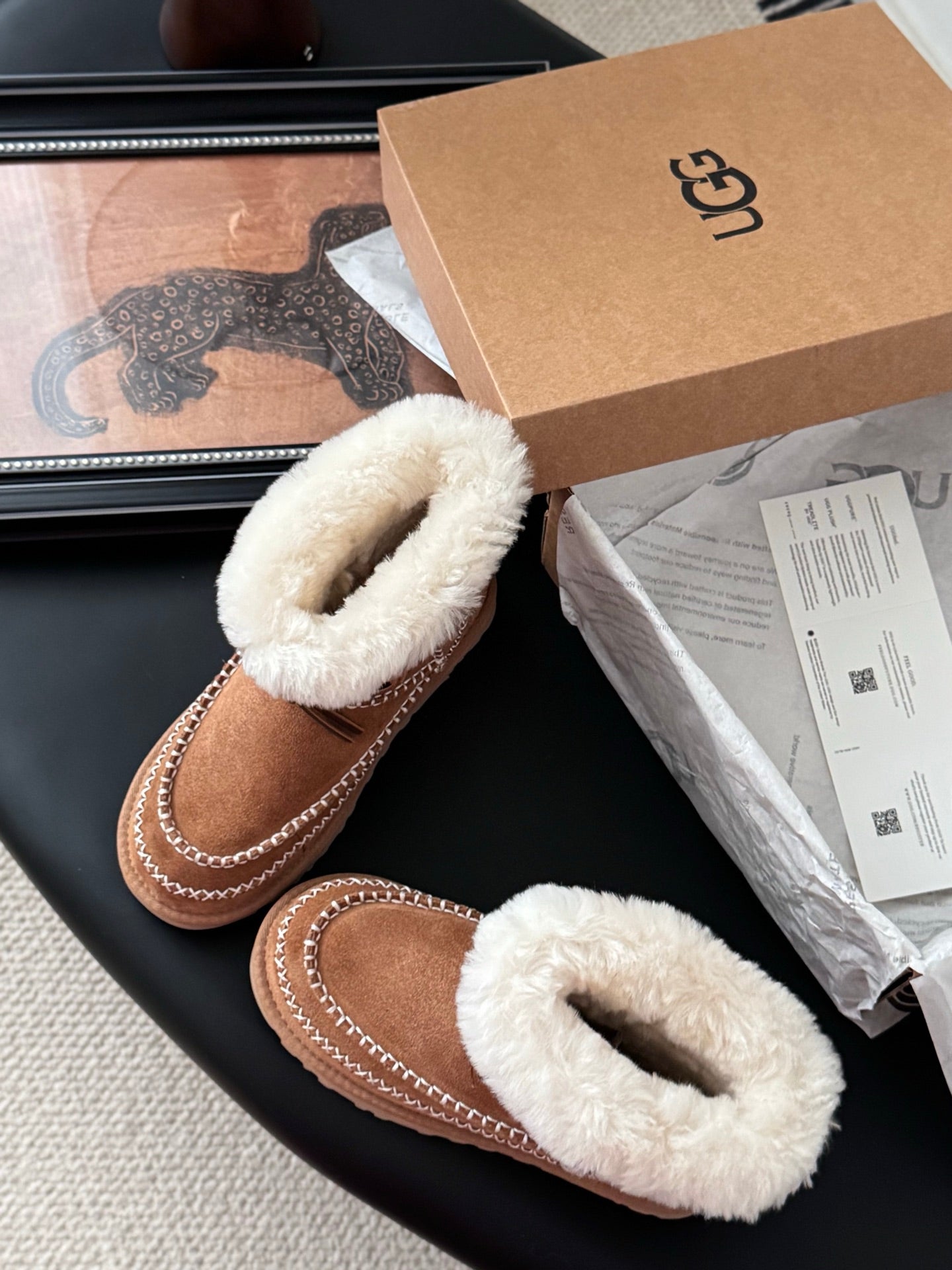 UGG Classic Ultra Mini Alpine Boots Brown White Wool Suede 508049