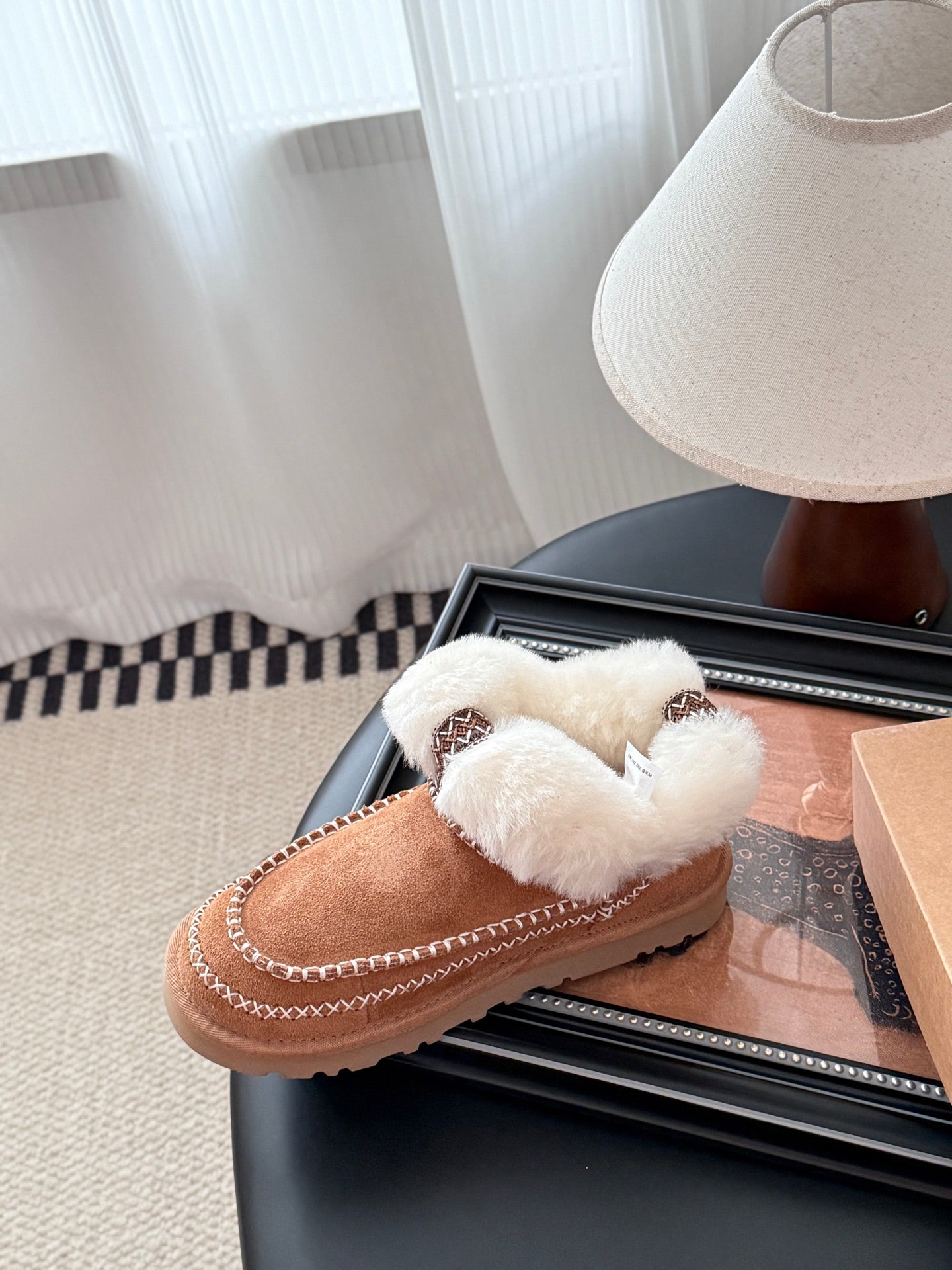 UGG Classic Ultra Mini Alpine Boots Brown White Wool Suede 508053