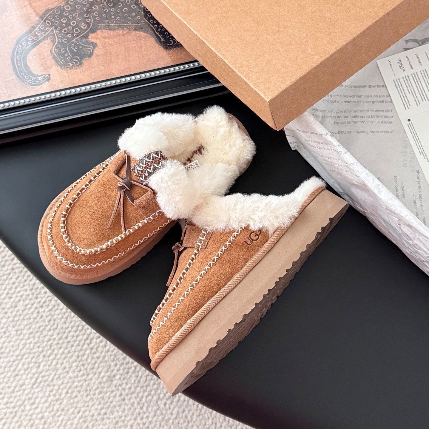 UGG Tasman Alpine Slippers Brown White Wool Suede 508056