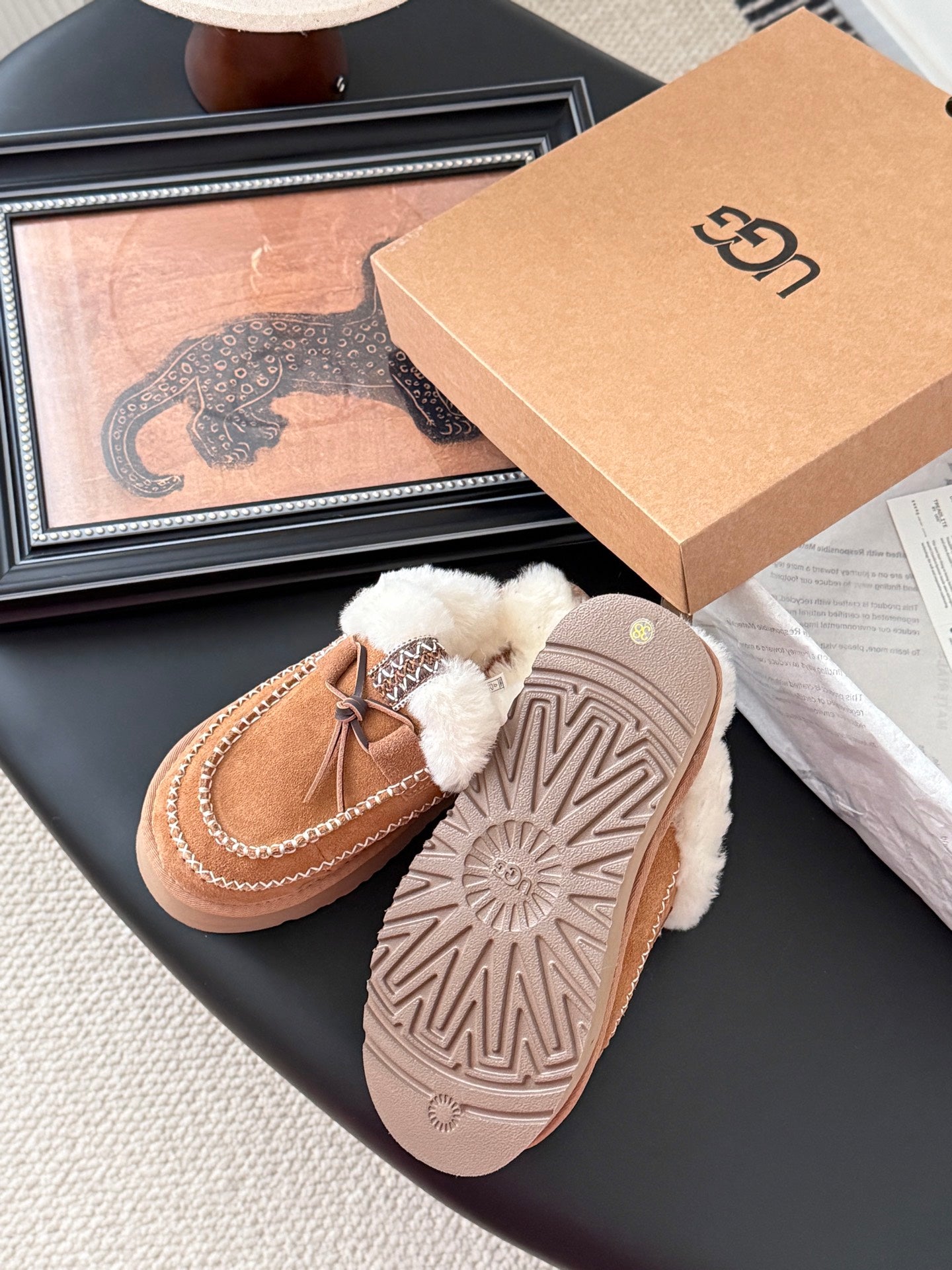 UGG Tasman Alpine Slippers Brown White Wool Suede 508056