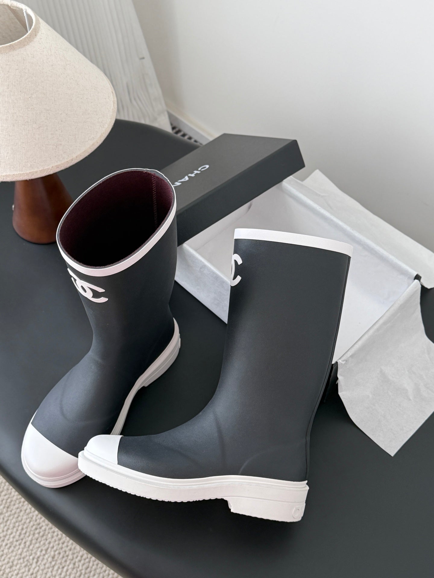 CC High Black White Rain Boots