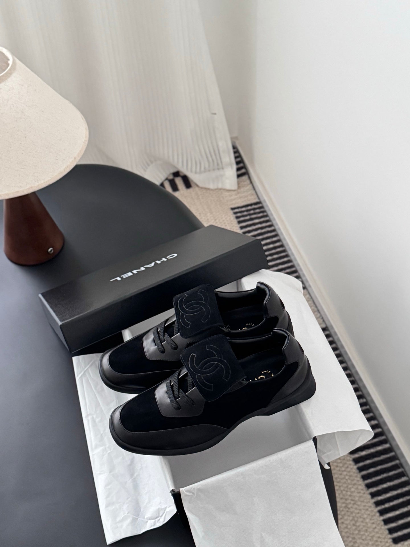 CC 25C New Sporty Casual Shoes Black Suede Sheepskin 540859