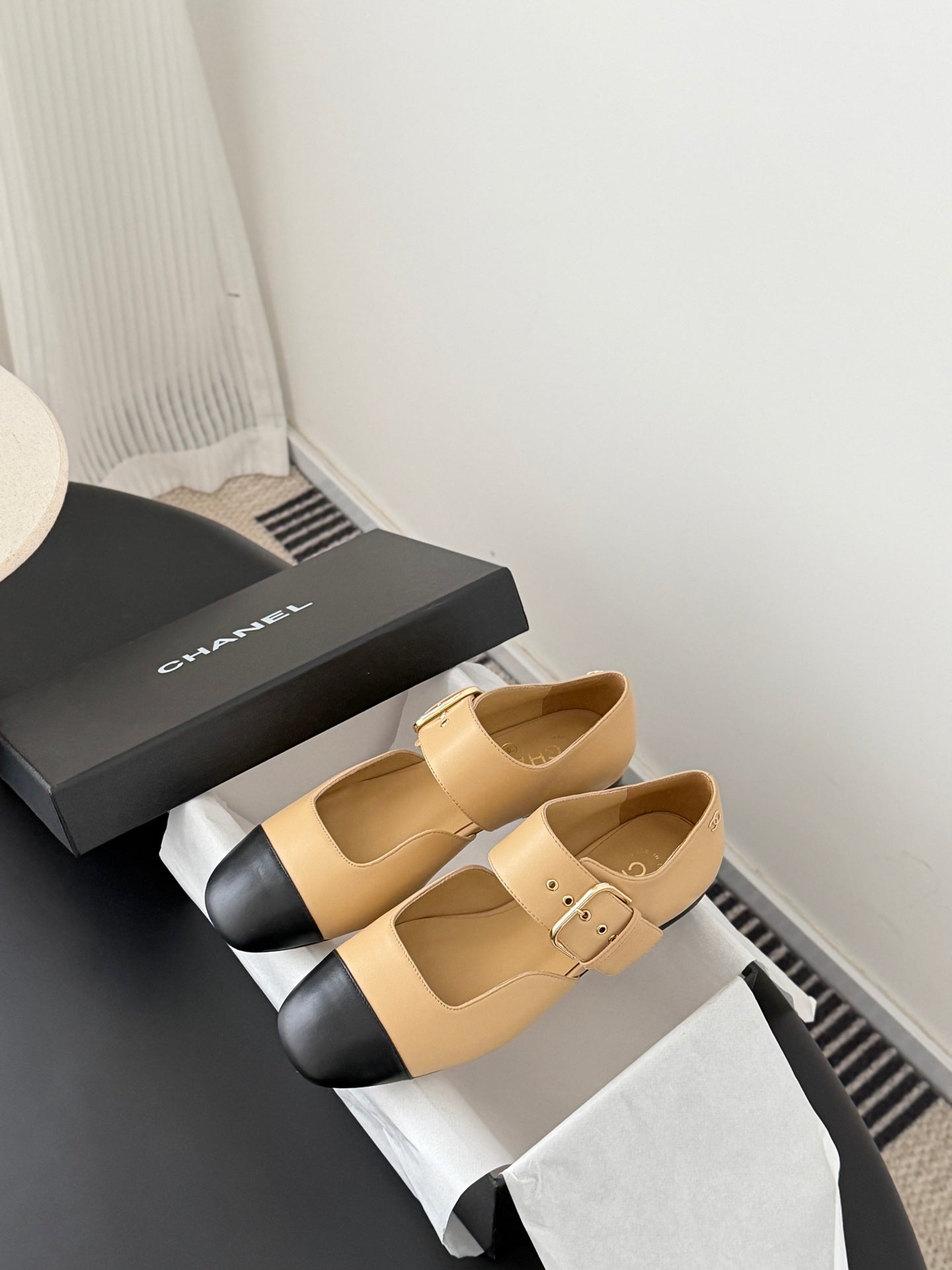 CC 2026 Mary Janes Black Beige Calfskin 675826